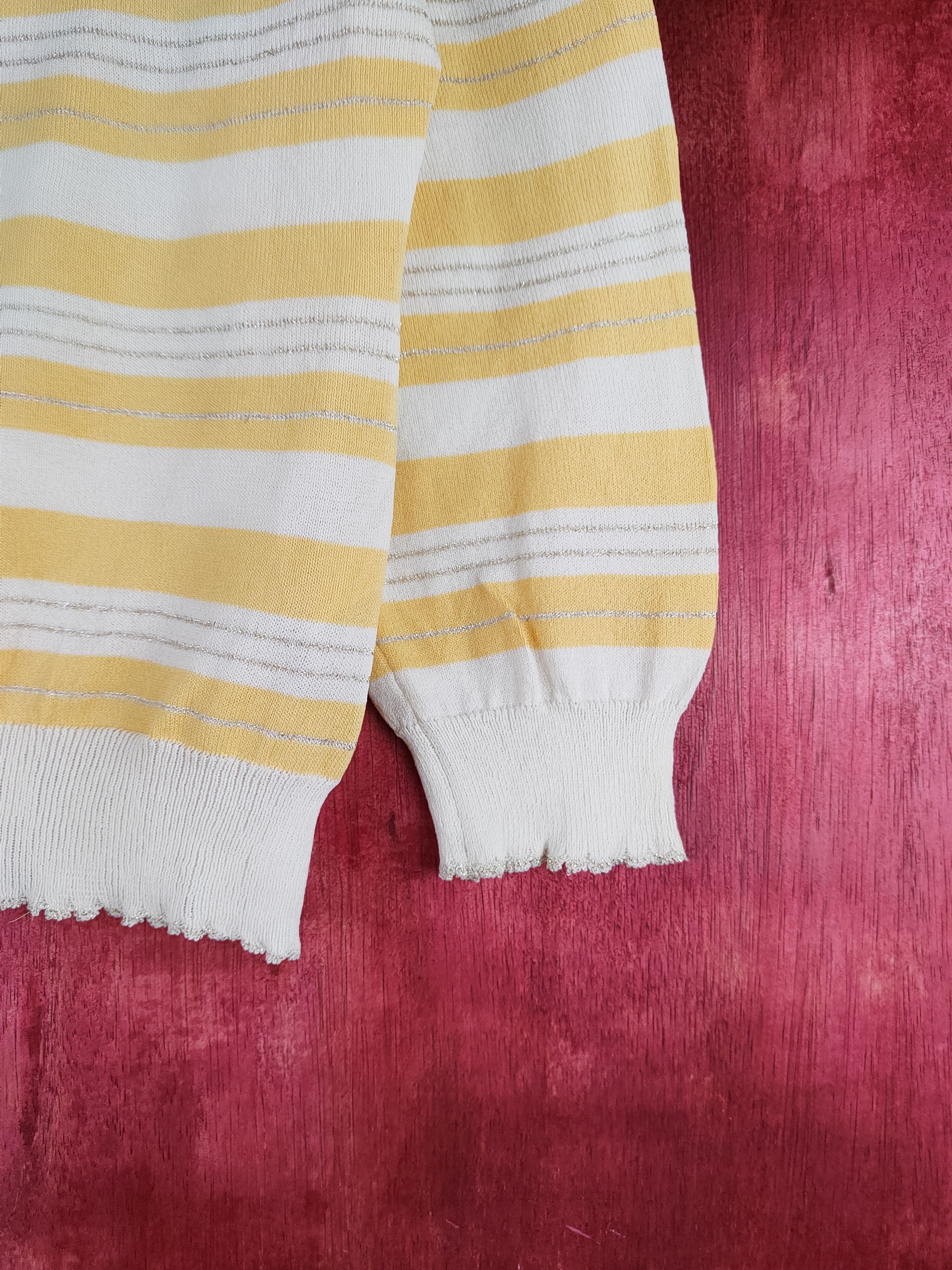 Japanese Brand Misch Masch Yellow/White Stripe Knitwear Cardigan #S1201 Size S / US 4 / IT 40 - 6 Thumbnail