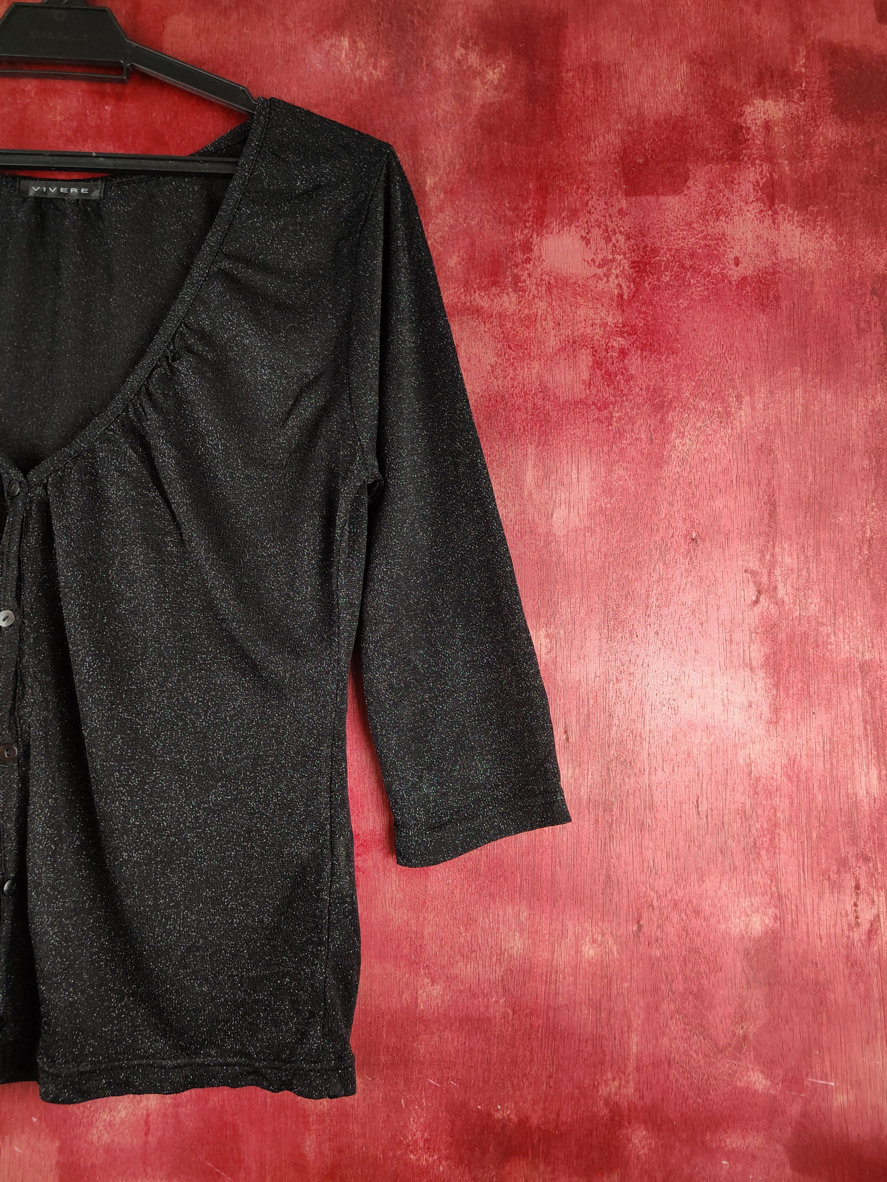 Japanese Brand Vivere Black Shining Crochet Meshnet Knit Cardigan #S1191 Size S / US 4 / IT 40 - 5 Thumbnail