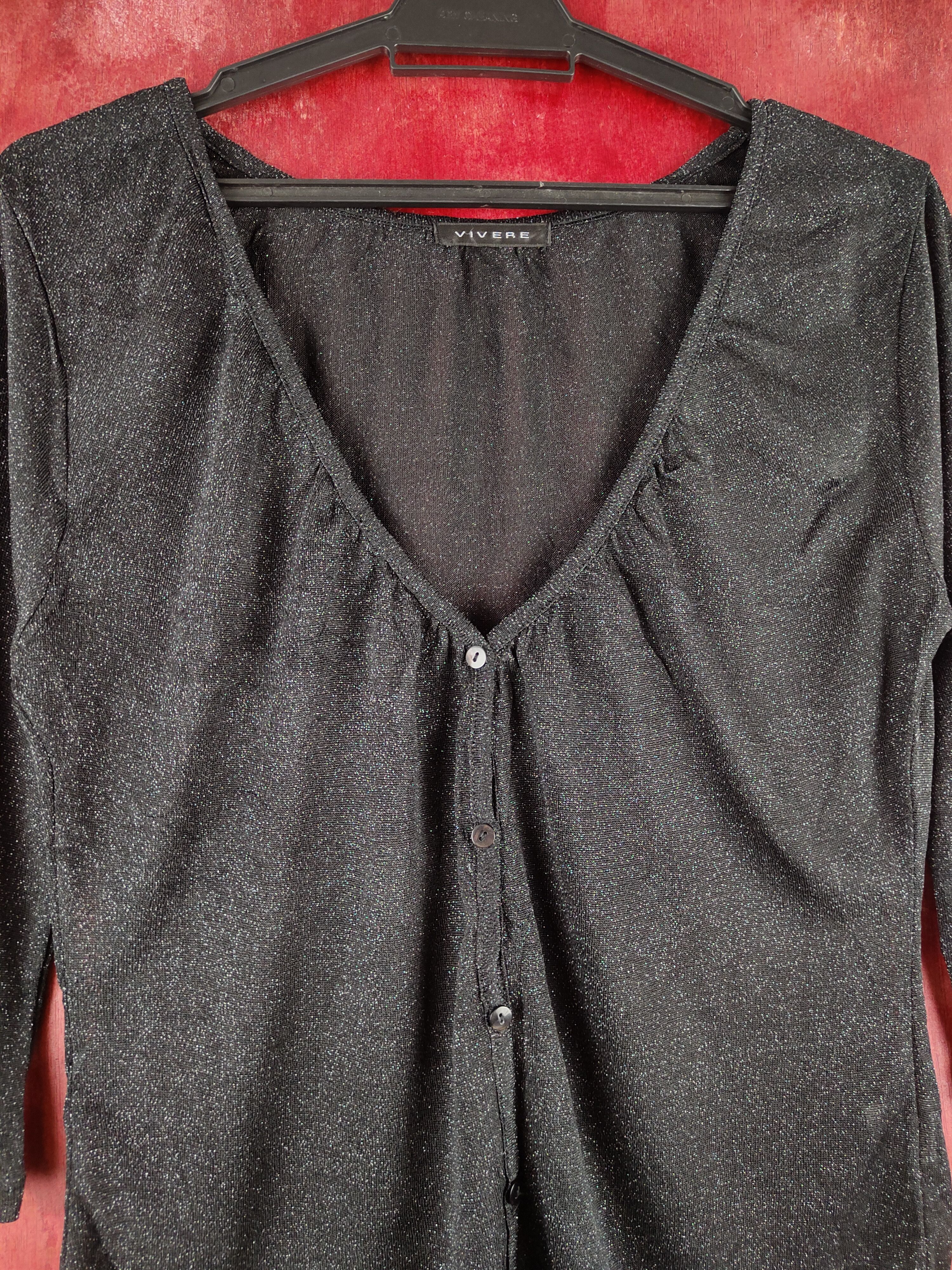 Japanese Brand Vivere Black Shining Crochet Meshnet Knit Cardigan #S1191 Size S / US 4 / IT 40 - 2 Thumbnail