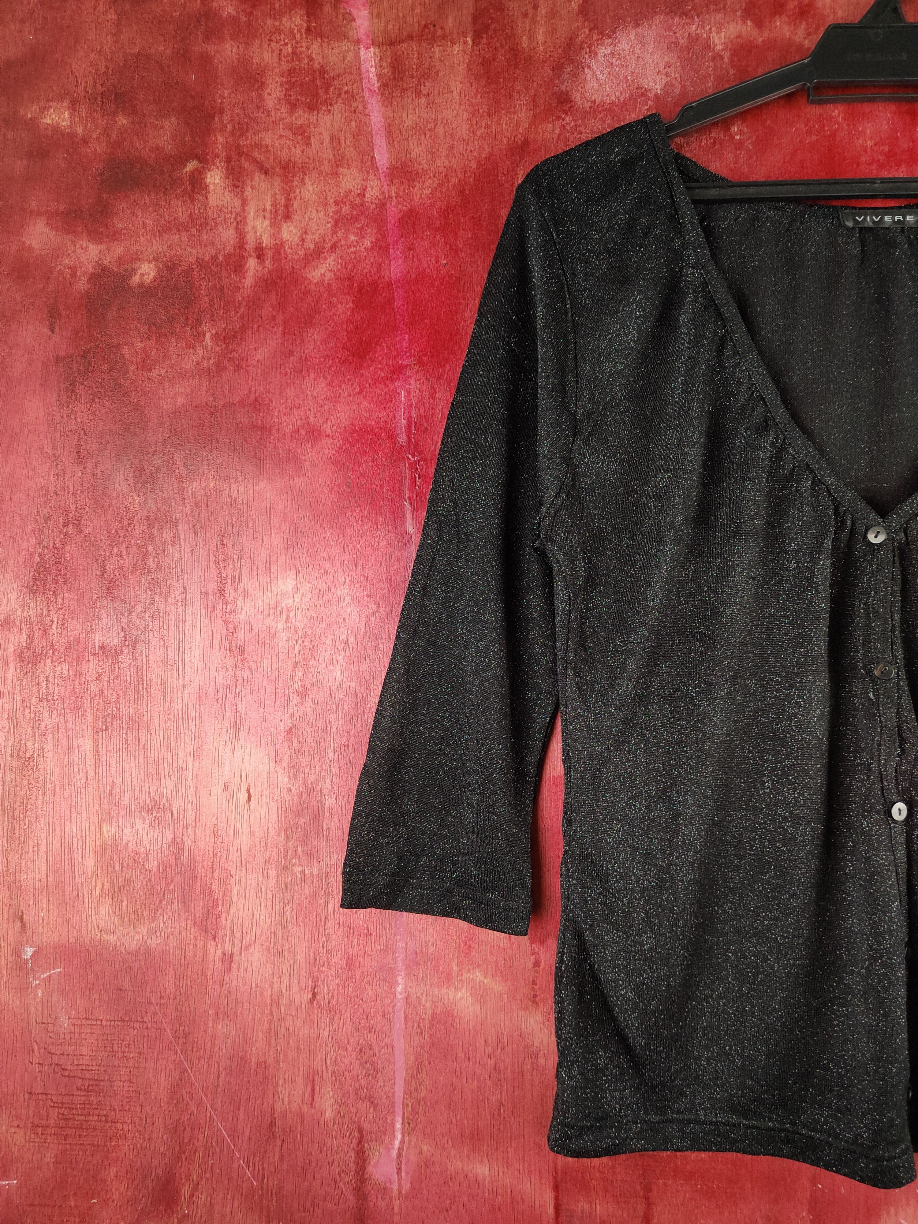 Japanese Brand Vivere Black Shining Crochet Meshnet Knit Cardigan #S1191 Size S / US 4 / IT 40 - 3 Thumbnail