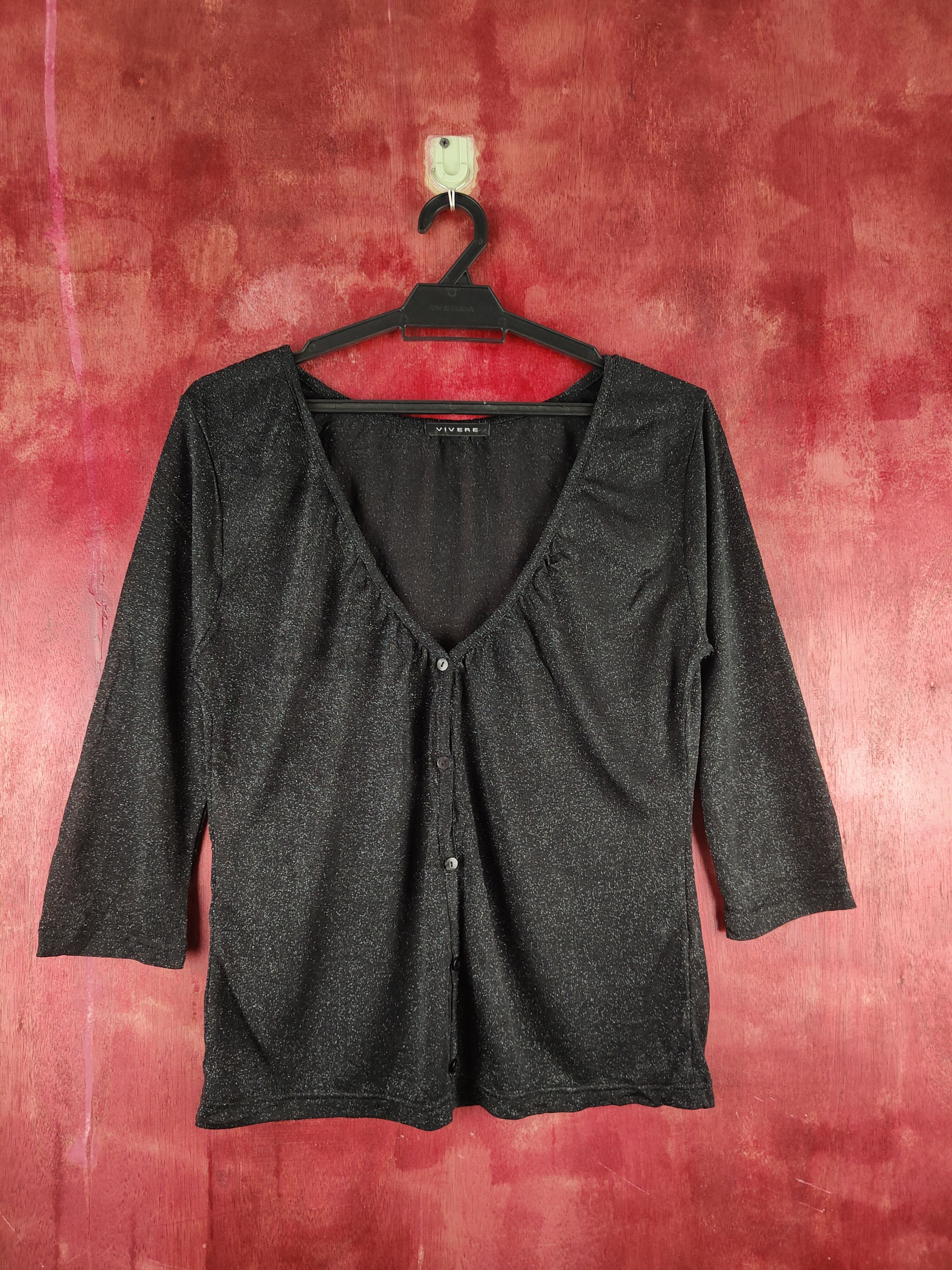 Japanese Brand Vivere Black Shining Crochet Meshnet Knit Cardigan #S1191 Size S / US 4 / IT 40 - 1 Thumbnail