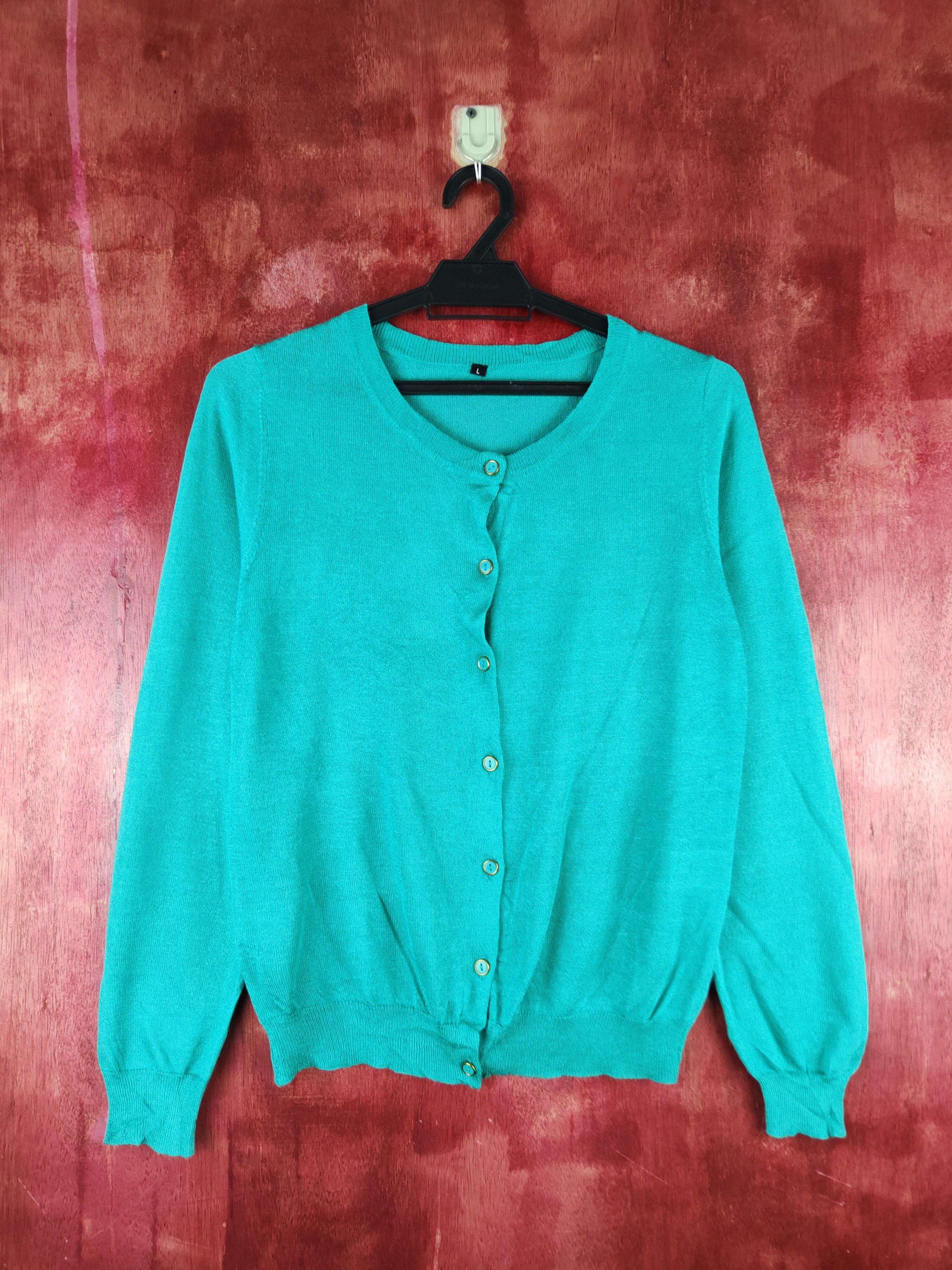 image of Topvalu Turquoise Knitwear Cardigan Vintage Japan S1157 in Turqouise, Women's (Size Medium)