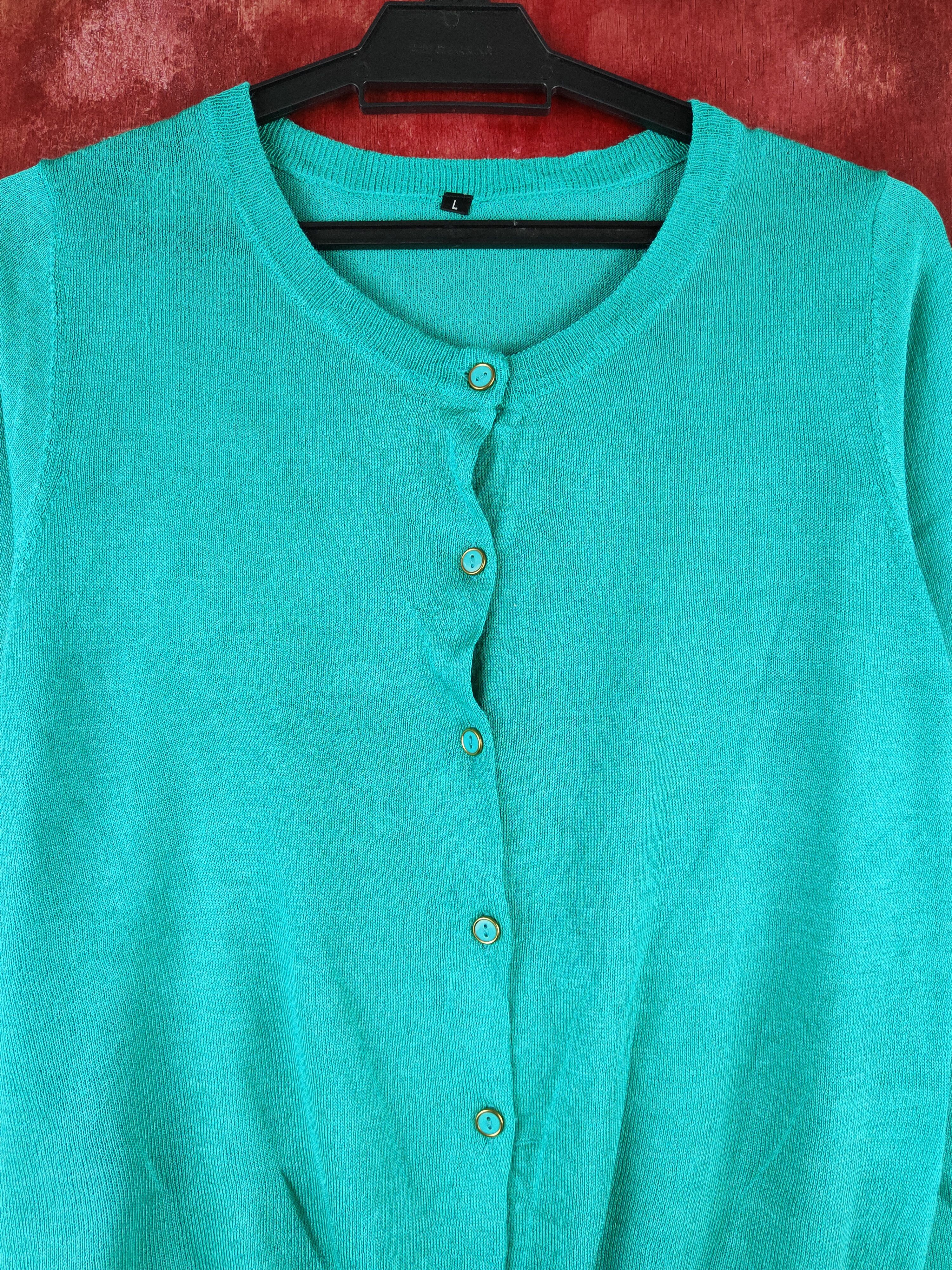 Japanese Brand Topvalu Turquoise Knitwear Cardigan vintage japan #S1157 Size M / US 6-8 / IT 42-44 - 2 Thumbnail