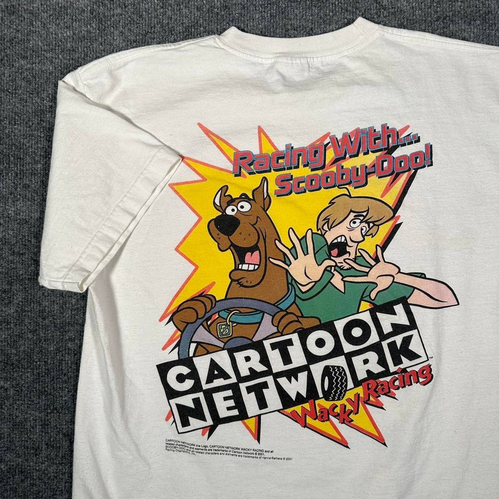 T-shirt Vintage NASCAR Cartoon Network Scooby Doo Wacky Racing 1999 - Taille L Noir