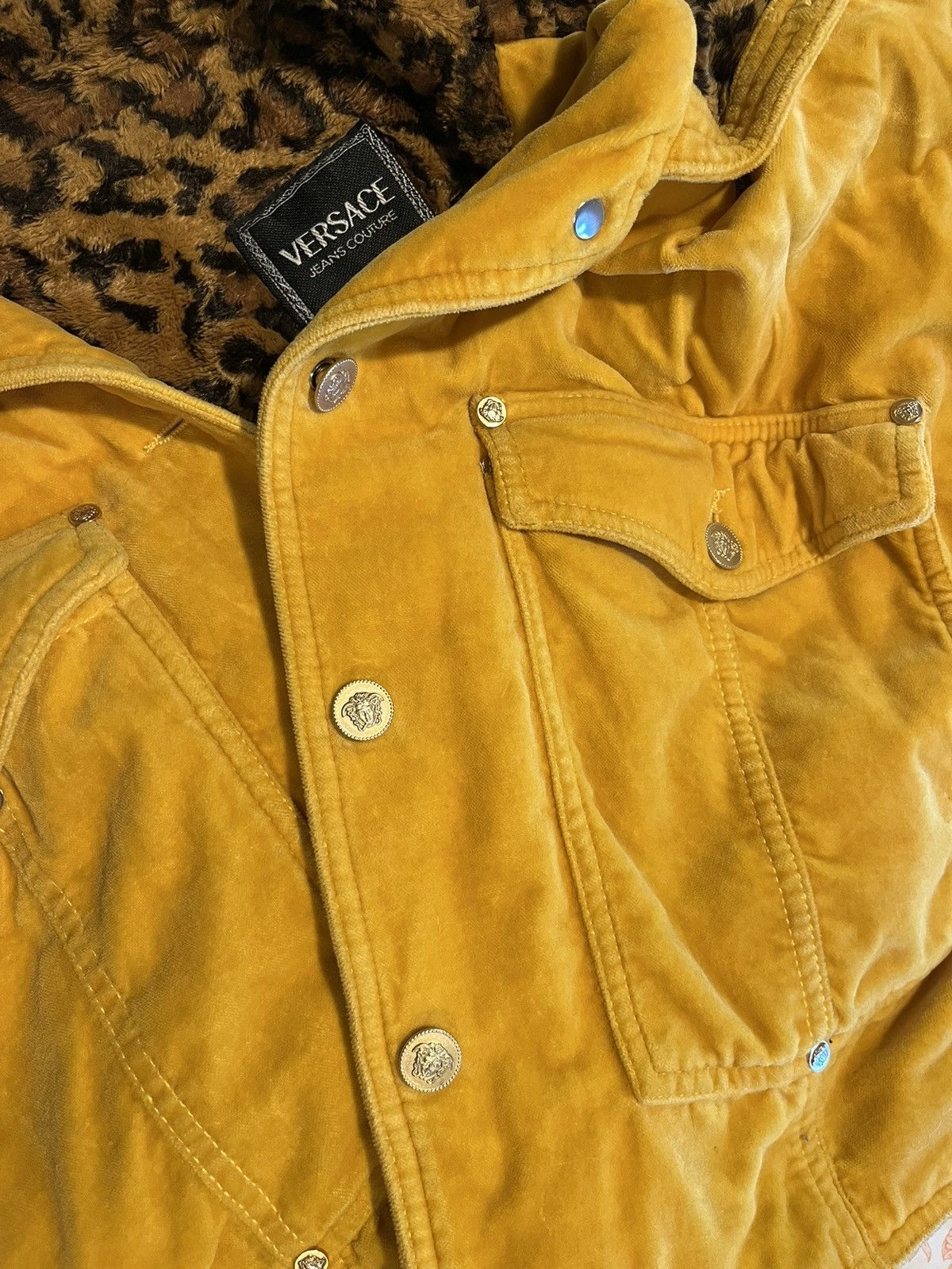 Versace VERSACE • RARE VINTAGE YELLOW VELVET & LEOPARD MEDUSA JACKET Size M / US 6-8 / IT 42-44 - 9 Thumbnail