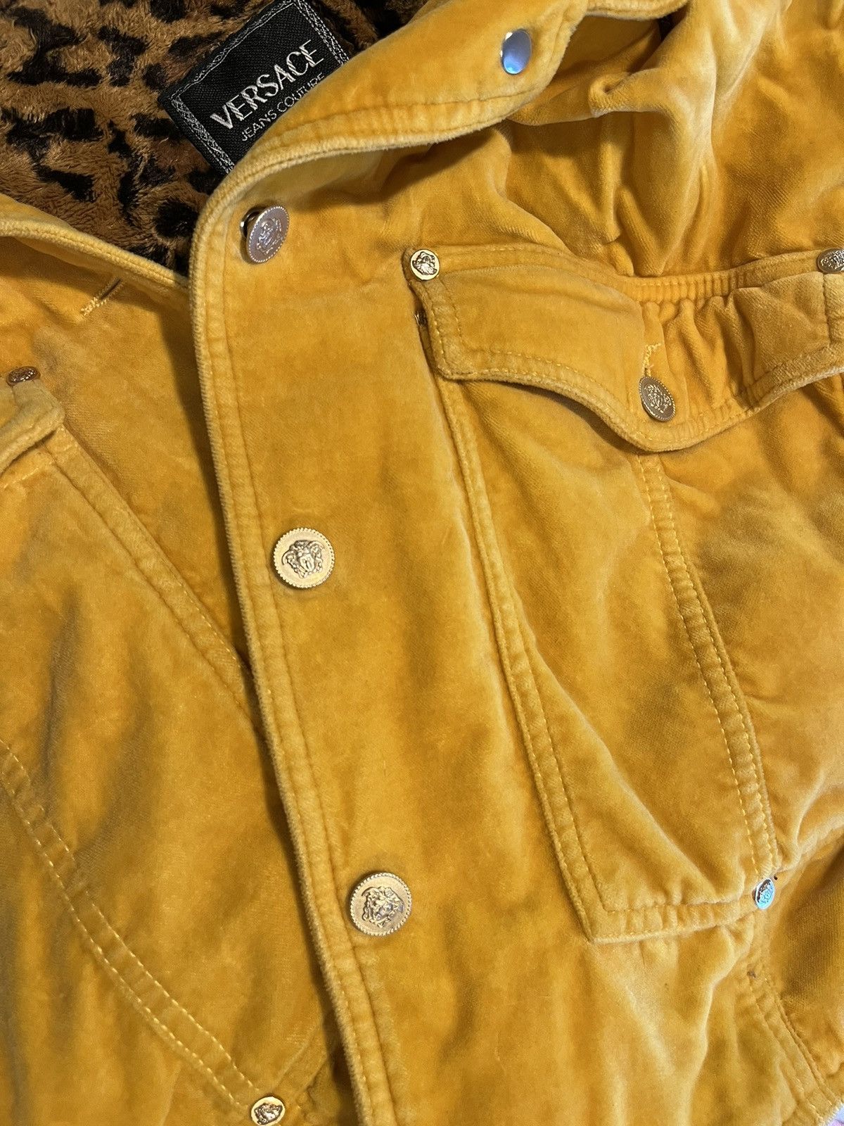 Versace VERSACE • RARE VINTAGE YELLOW VELVET & LEOPARD MEDUSA JACKET Size M / US 6-8 / IT 42-44 - 6 Thumbnail