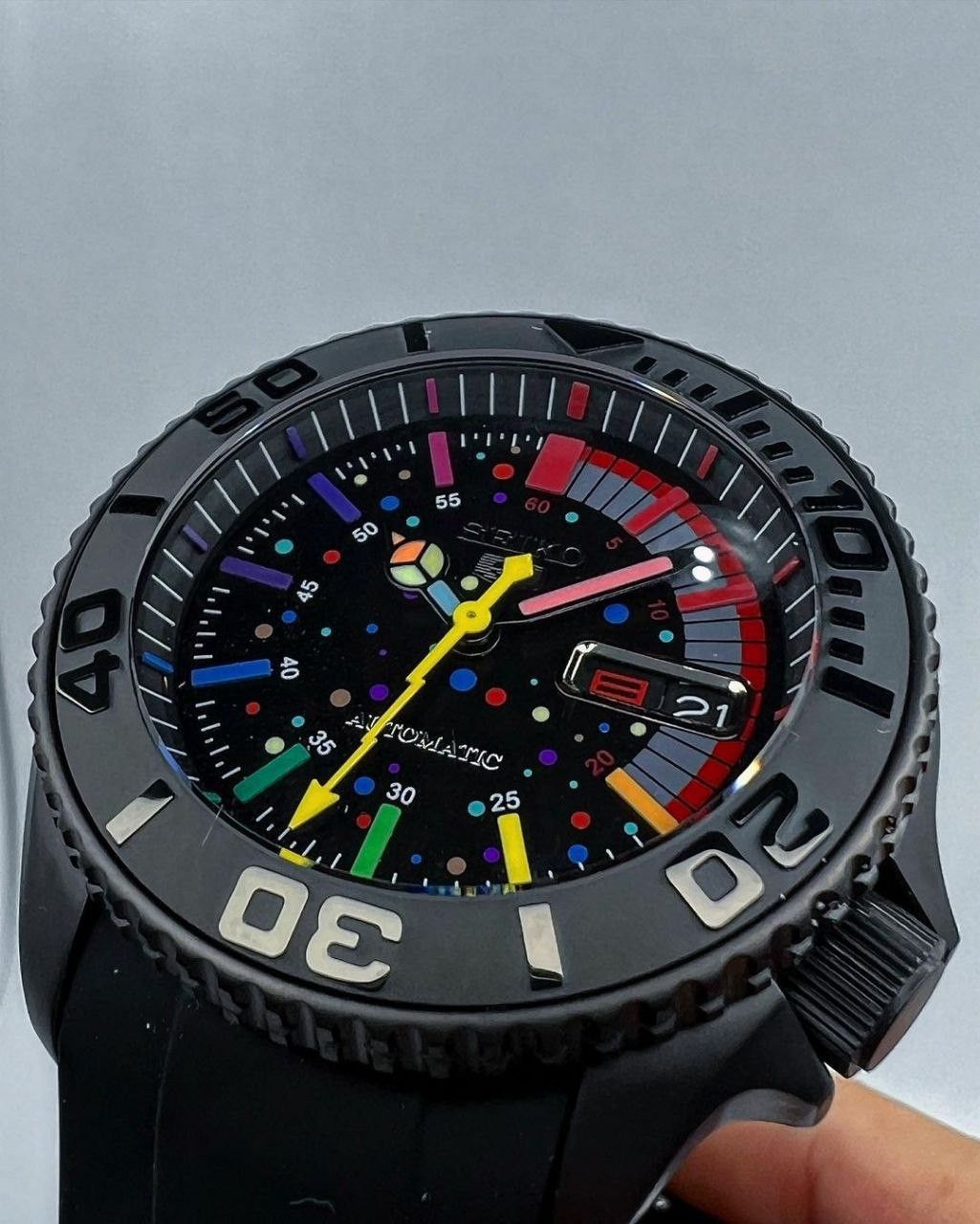 Custom Seiko Watch RARE Seiko Watch Custom Black Rainbow SKX Yachtmaster 42MM Grailed