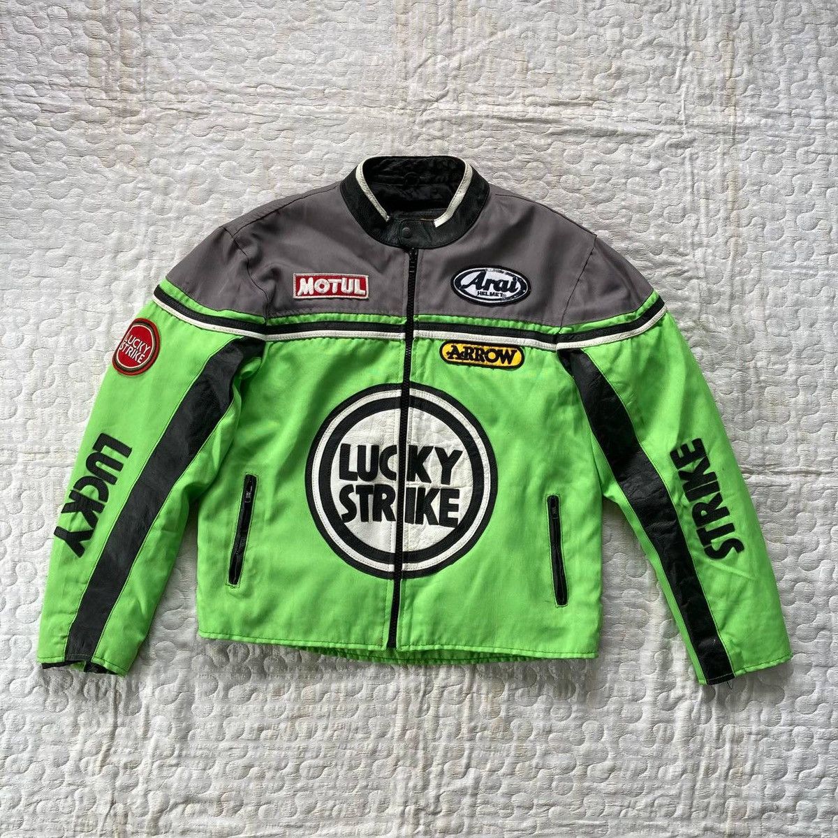 Vintage LUCKY STRIKE Men’s Racing Jacket By Real Leather