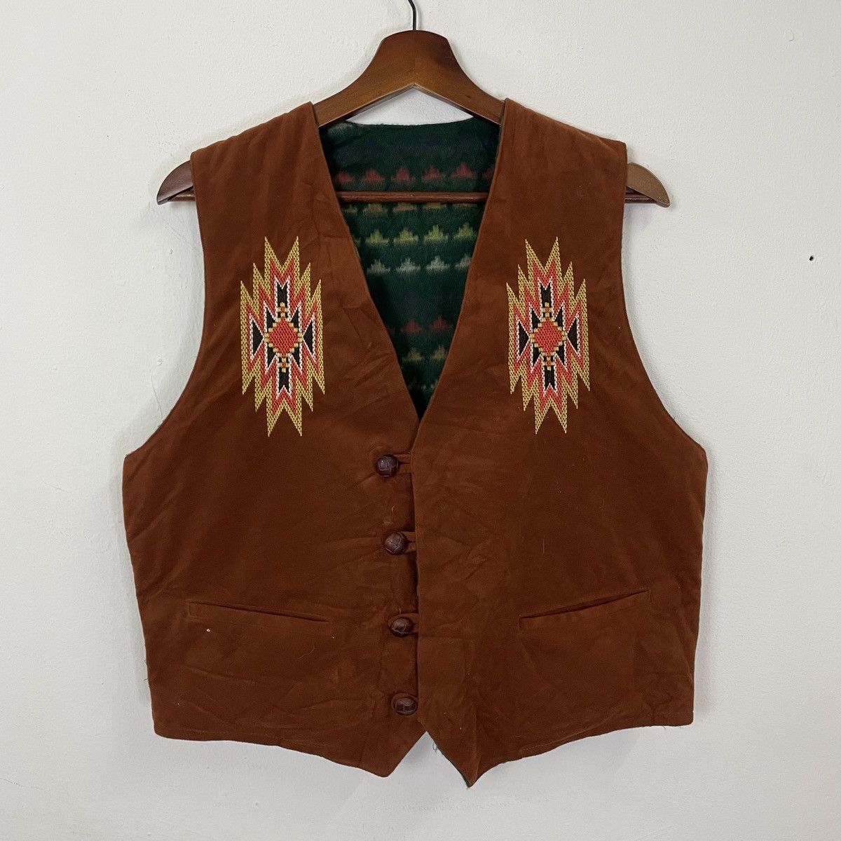image of Art x Navajo Vintage Bloodstock Aztex Navajo Reversable Vest in Green/Brown, Men's (Size Medium)
