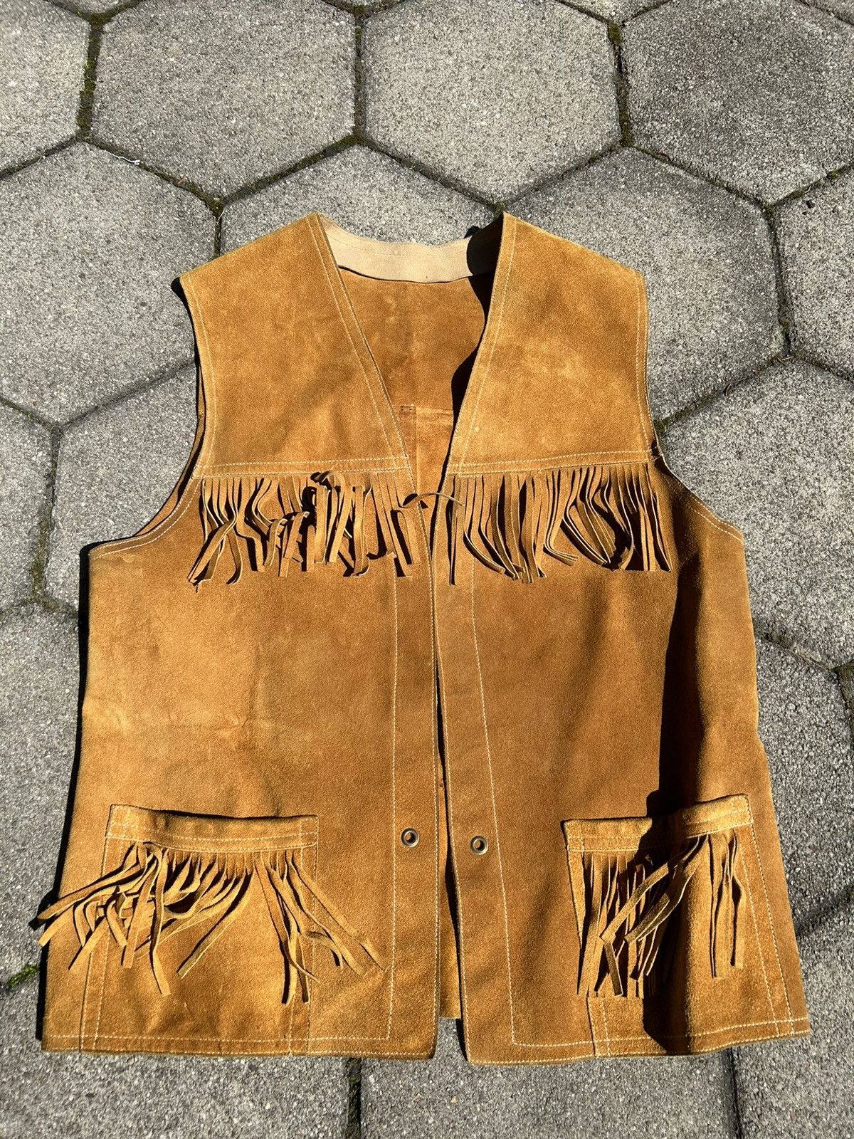 Japanese Brand × Vintage Vintage Suede Fringe Vest Rare 60s 70s Size US M / EU 48-50 / 2 - 1 Thumbnail