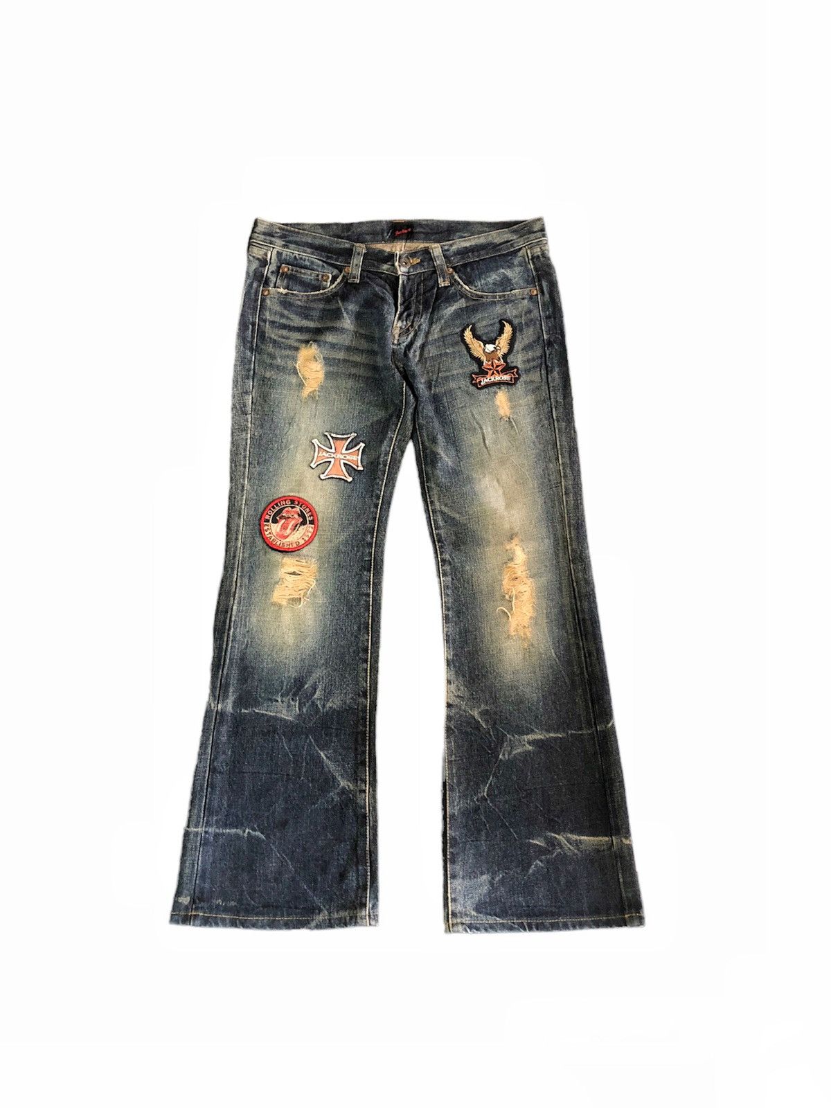 image of If Six Was Nine x Jack Rose Rolling Stone Distressed Denim in Blue Distressed, Men's (Size 32)