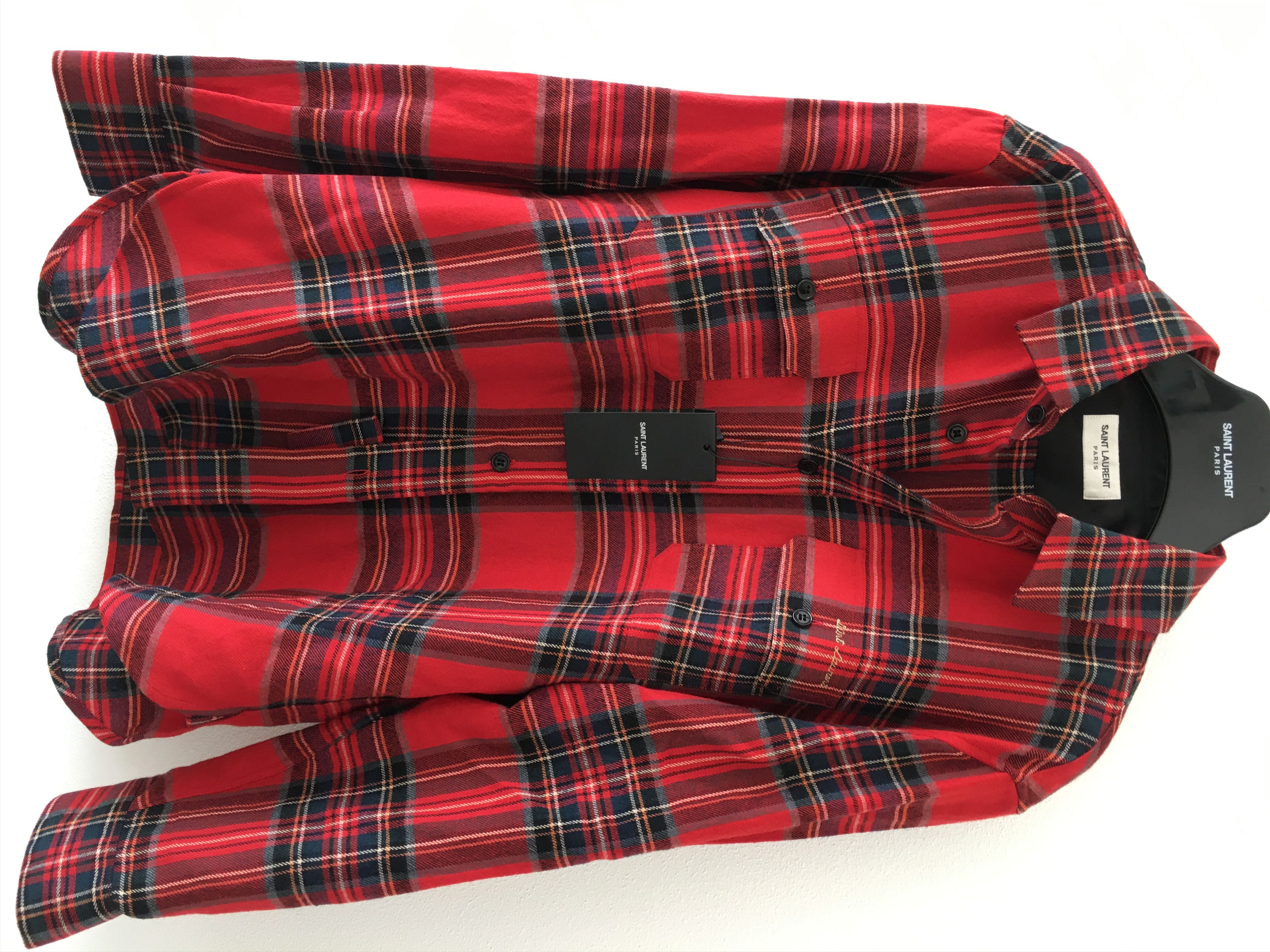 image of Saint Laurent Paris Fw'20 Shirt Checked In Wool in Red, Men's (Size Medium)