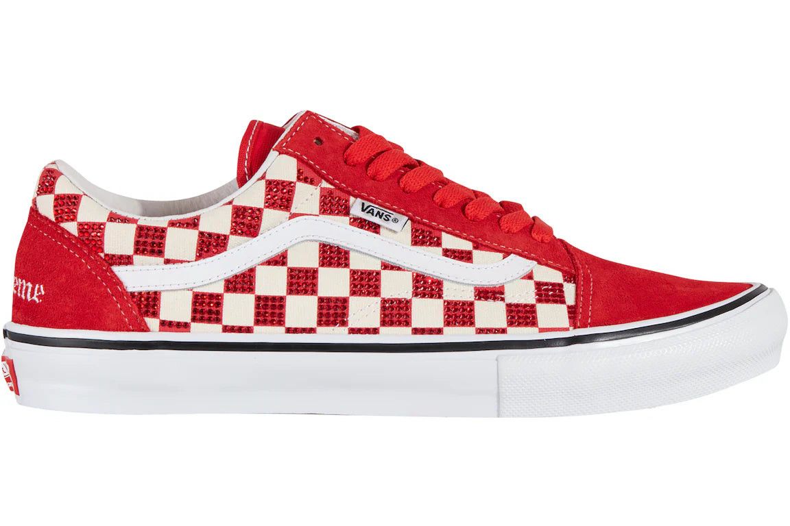 image of Vans Old Skool Supreme Swarovski Red Shoes, Men's (Size 8.5)