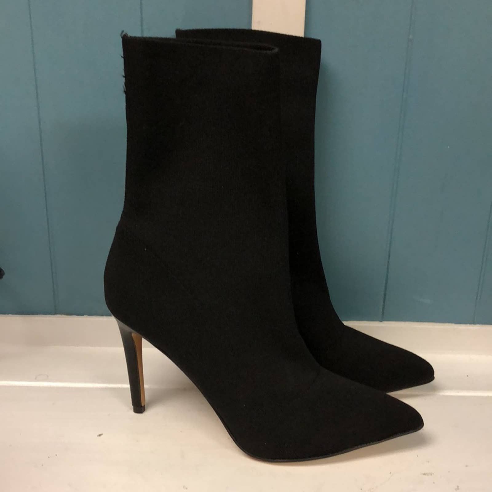 EXPRESS Women Stiletto Mid Calf Boot Stretch High Heel sz