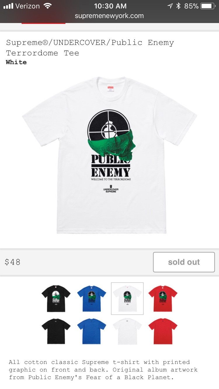 Supreme Undercover Public Enemy Terrordome Tee | Grailed