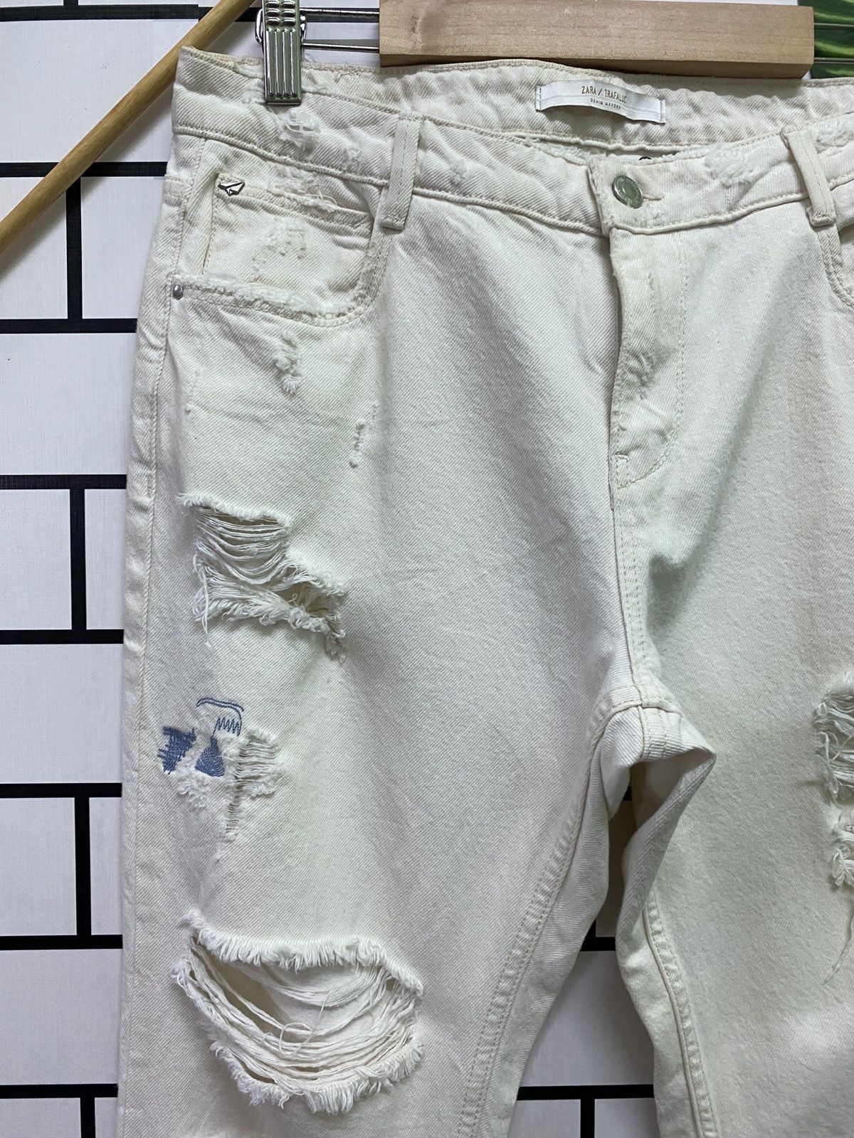 Designer × Zara ZARA TRAFALUC Denim Maker Patchwork/ Shisako Distressd Denim Size US 30 / EU 46 - 4 Thumbnail