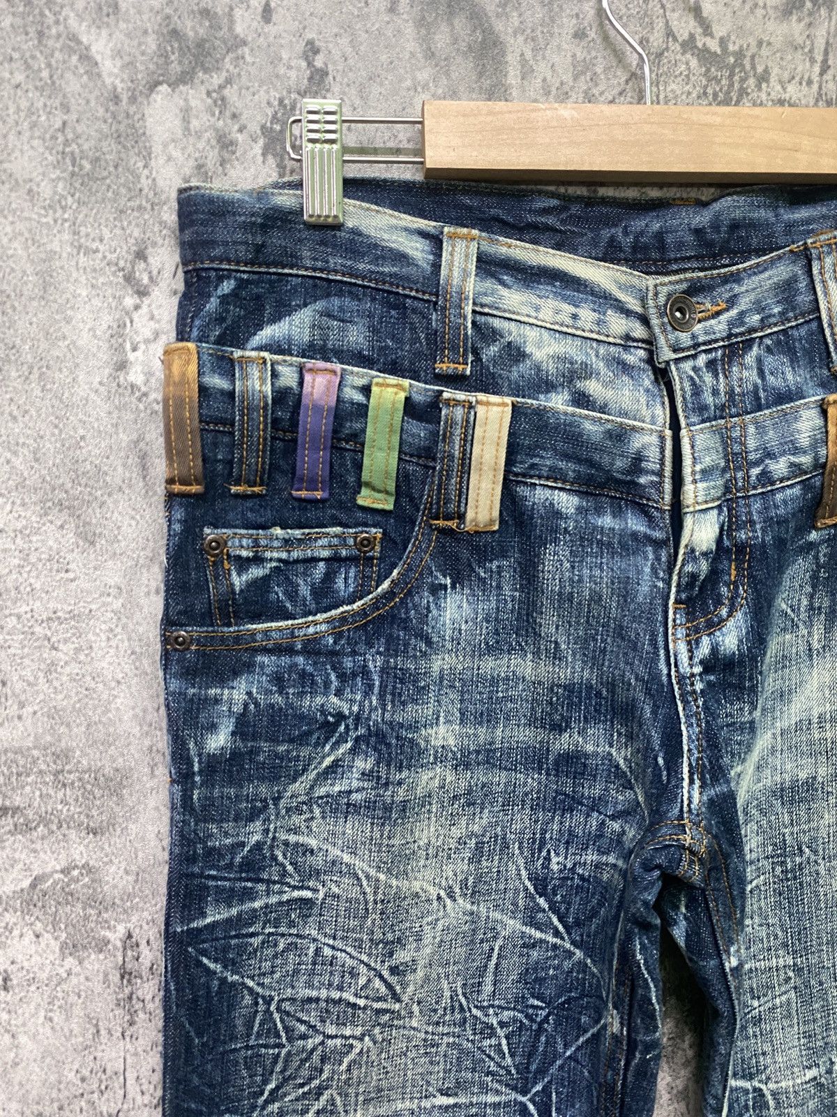 Designer × Japanese Brand Double Waist Claw Mark International World Denim Jeans Size US 32 / EU 48 - 4 Thumbnail
