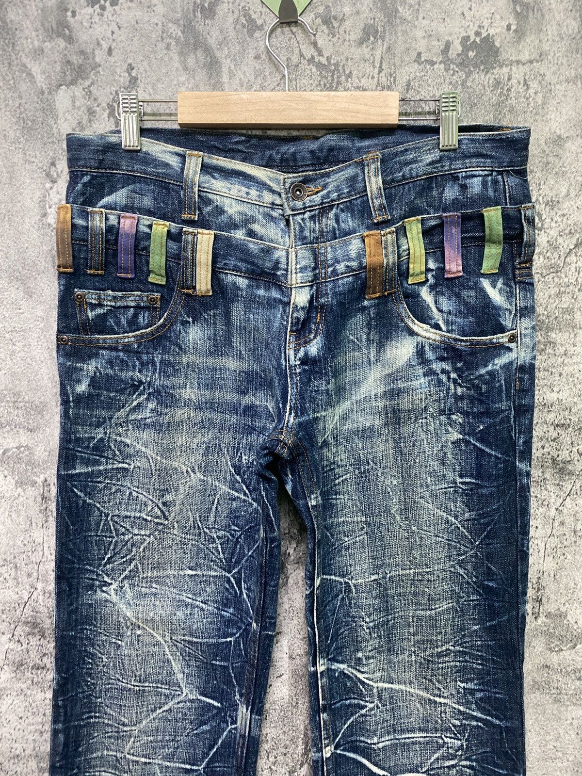 Designer × Japanese Brand Double Waist Claw Mark International World Denim Jeans Size US 32 / EU 48 - 3 Thumbnail