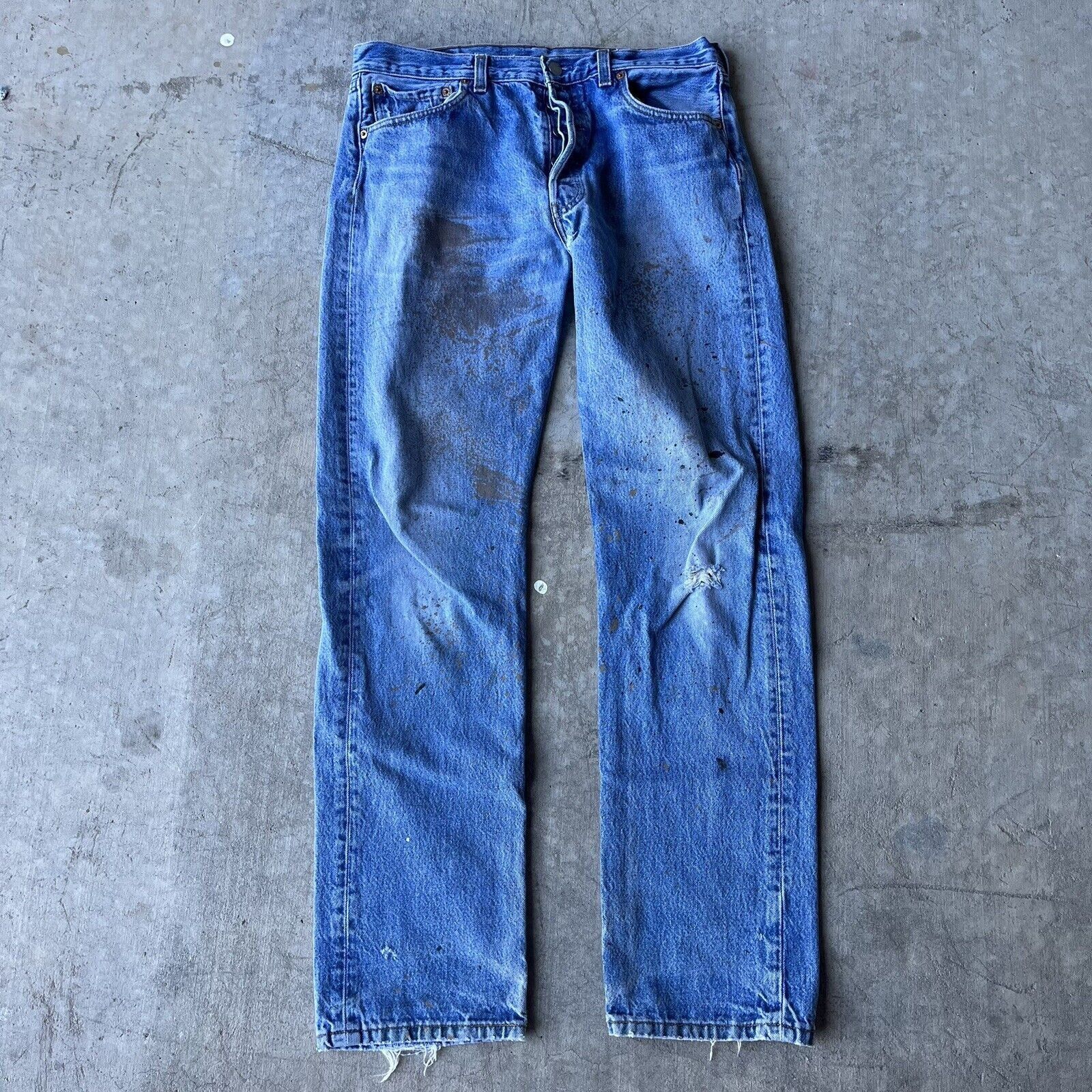 Vintage Levi's 501 Jeans 34x34 Made USA Blue Button Fly Distressed ...