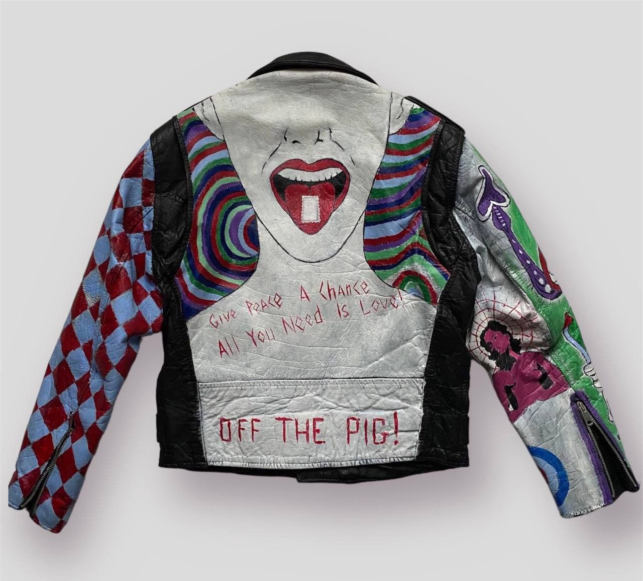 Vintage Vintage Custom Hand Painted Acid Trip Leather Biker Jacket Size US M / EU 48-50 / 2 - 1 Thumbnail