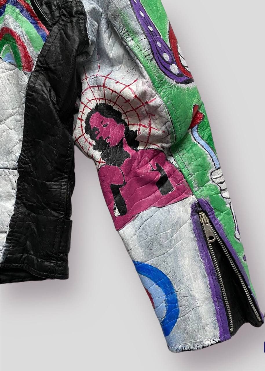 Vintage Vintage Custom Hand Painted Acid Trip Leather Biker Jacket Size US M / EU 48-50 / 2 - 6 Thumbnail