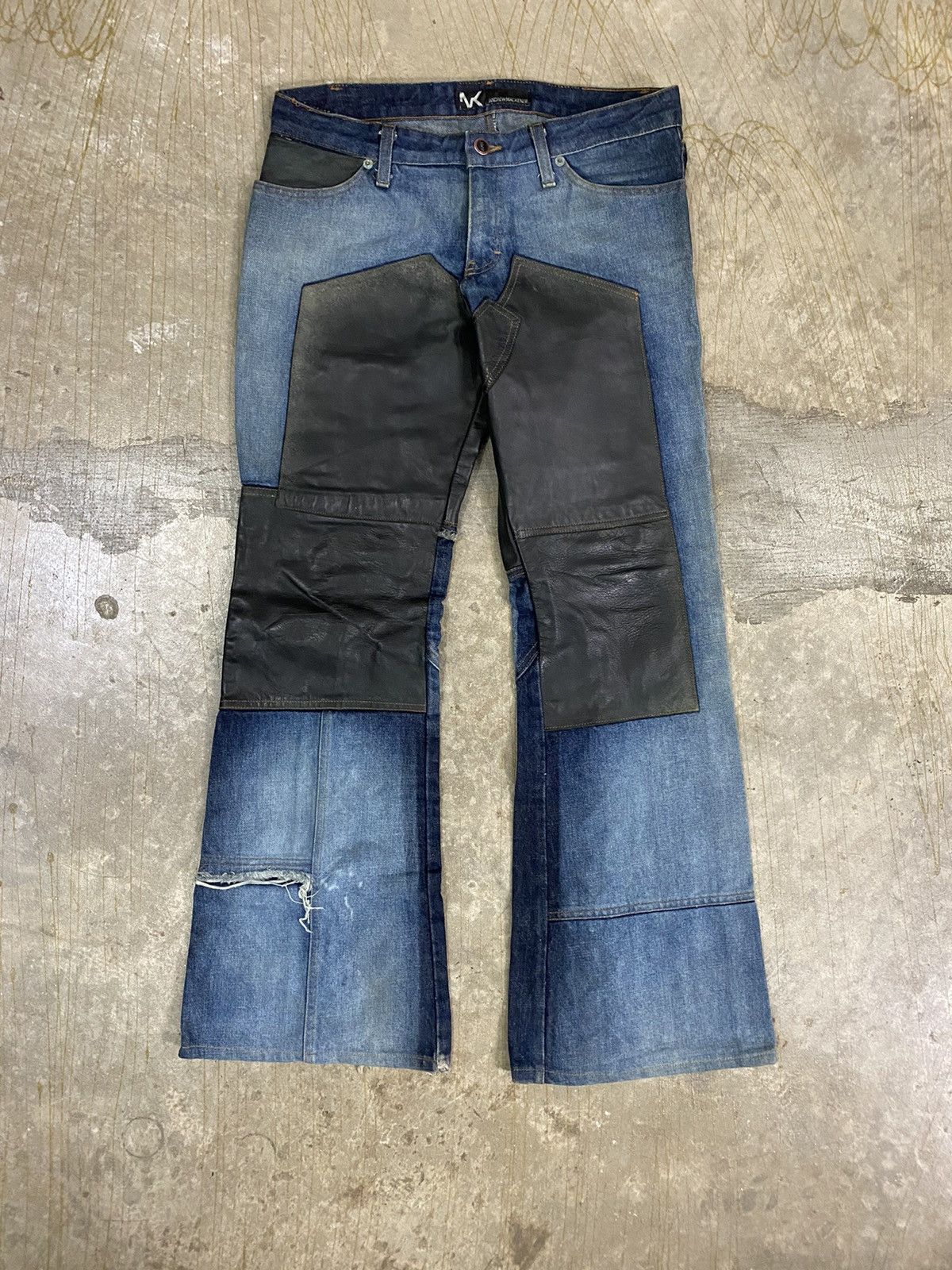Andrew Mackenzie Vtg AMK Double knee leather Lace Punk flare denim Size US 32 / EU 48 - 6 Thumbnail
