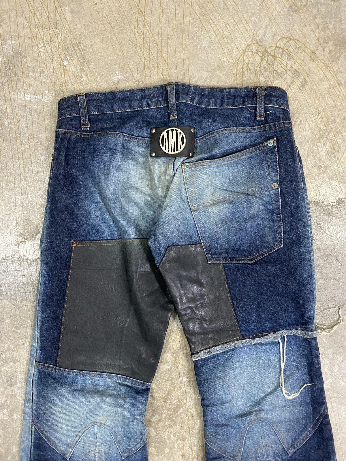 Andrew Mackenzie Vtg AMK Double knee leather Lace Punk flare denim Size US 32 / EU 48 - 3 Thumbnail