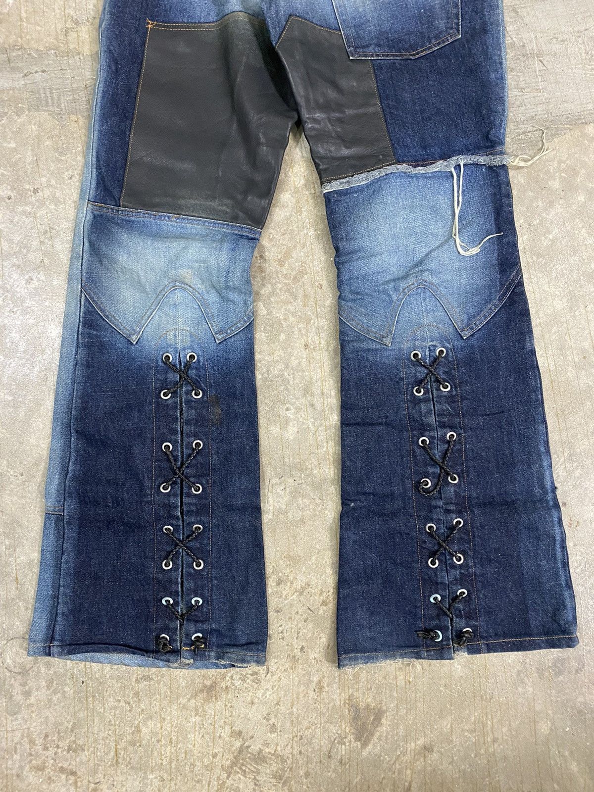 Andrew Mackenzie Vtg AMK Double knee leather Lace Punk flare denim Size US 32 / EU 48 - 4 Thumbnail