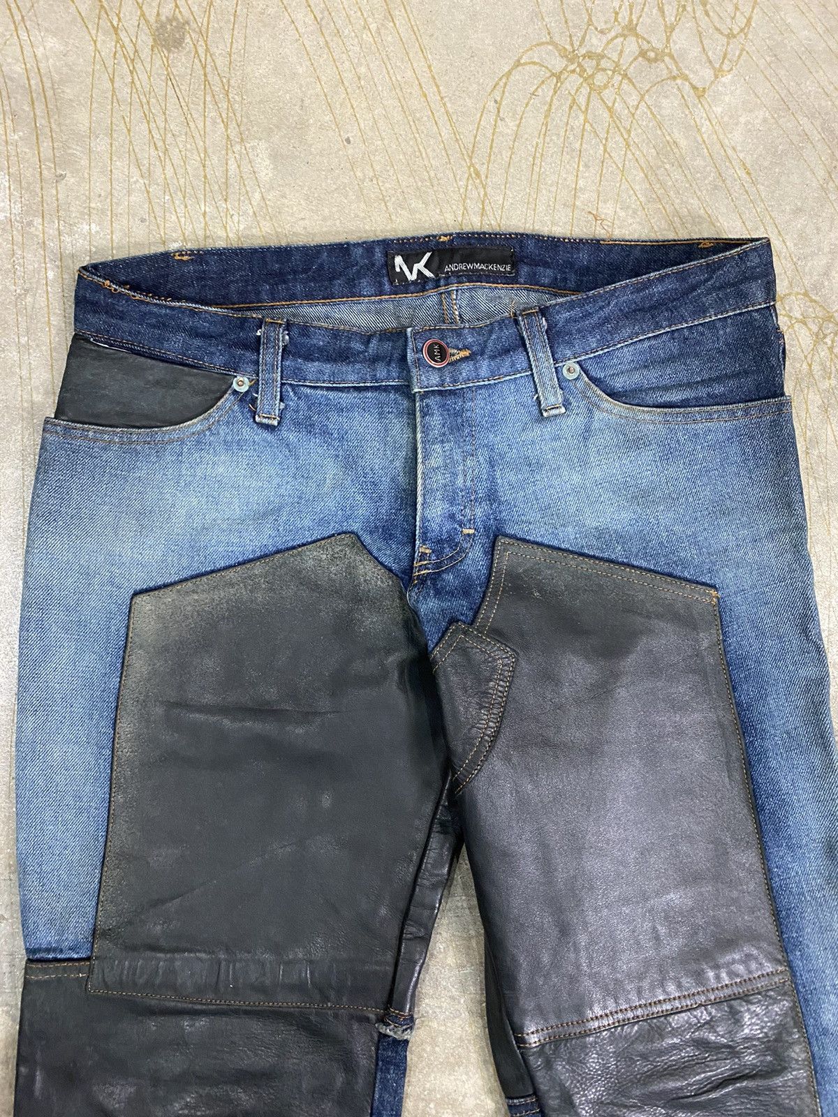 Andrew Mackenzie Vtg AMK Double knee leather Lace Punk flare denim Size US 32 / EU 48 - 8 Thumbnail