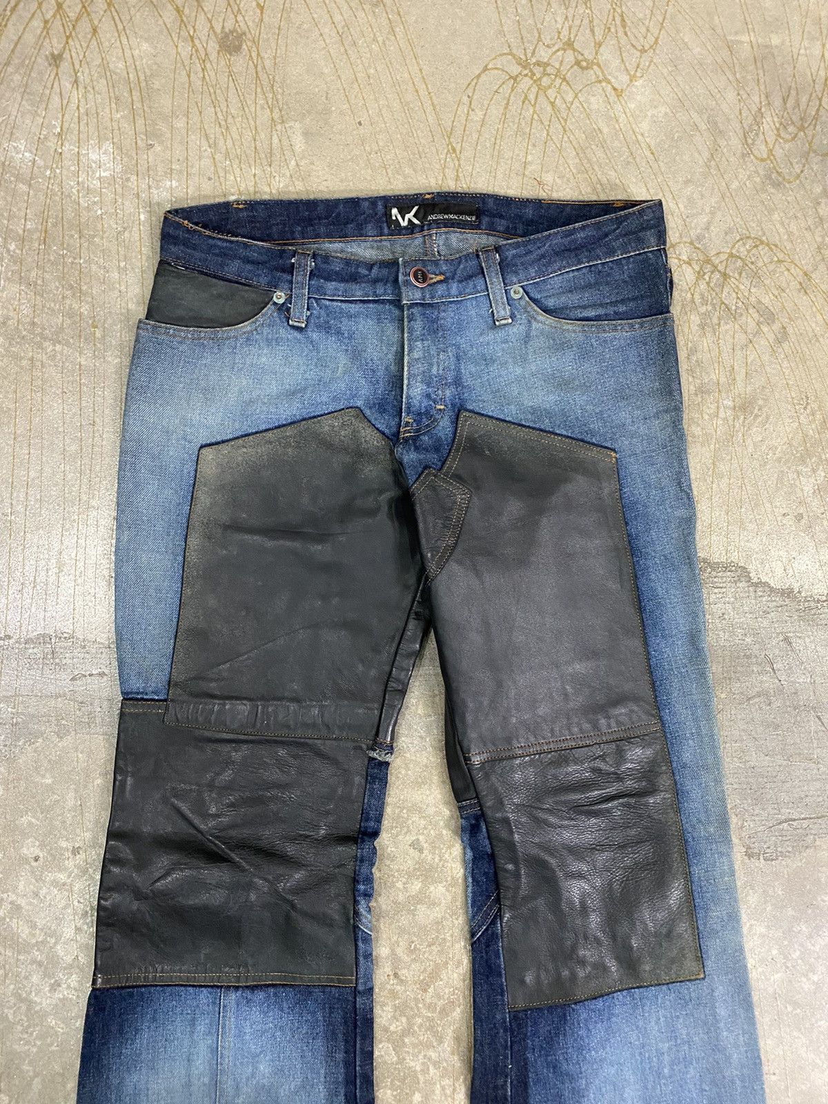 Andrew Mackenzie Vtg AMK Double knee leather Lace Punk flare denim Size US 32 / EU 48 - 7 Thumbnail