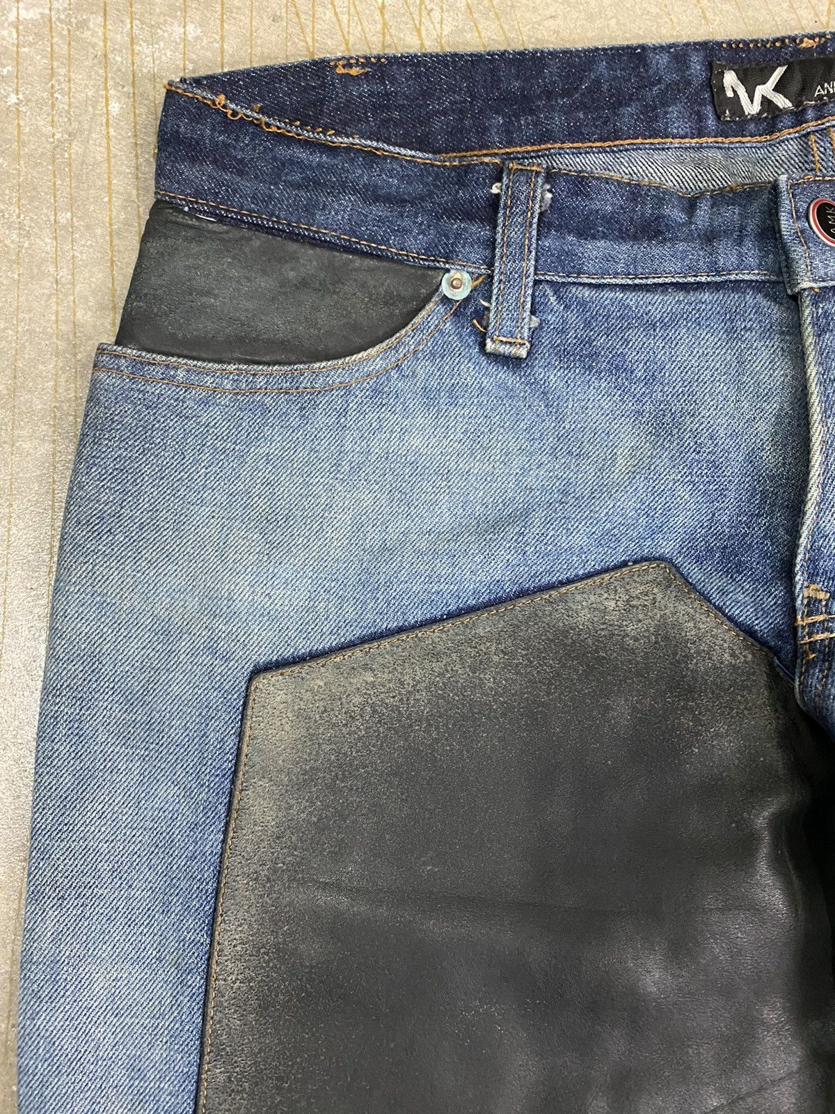 Andrew Mackenzie Vtg AMK Double knee leather Lace Punk flare denim Size US 32 / EU 48 - 9 Thumbnail