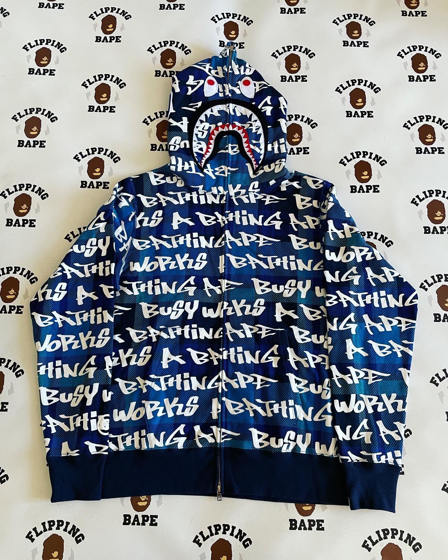 Bape BAPE GRAFFITI CHECK SHARK FULL ZIP HOODIE | Grailed