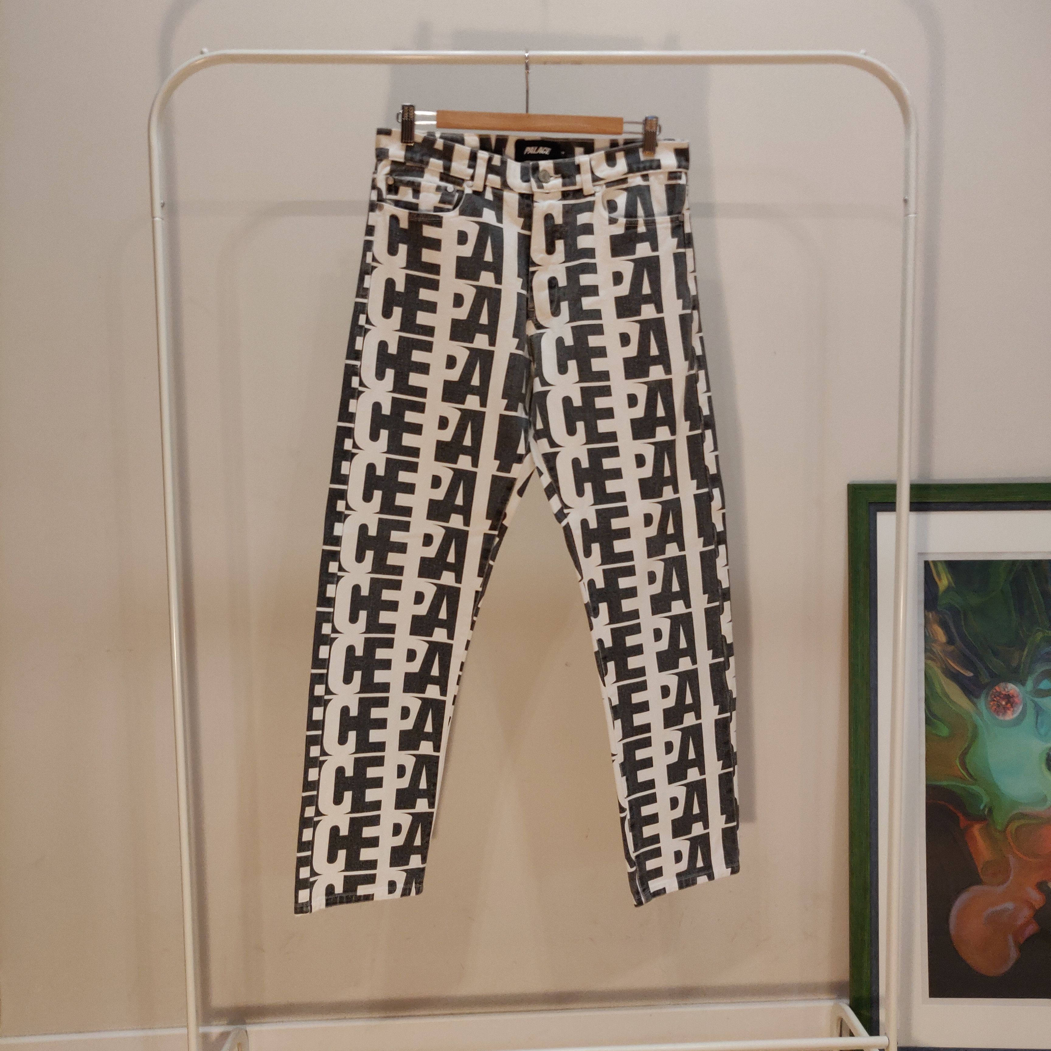 image of Palace Repeater Donim Jeans in White/Black, Men's (Size 30)