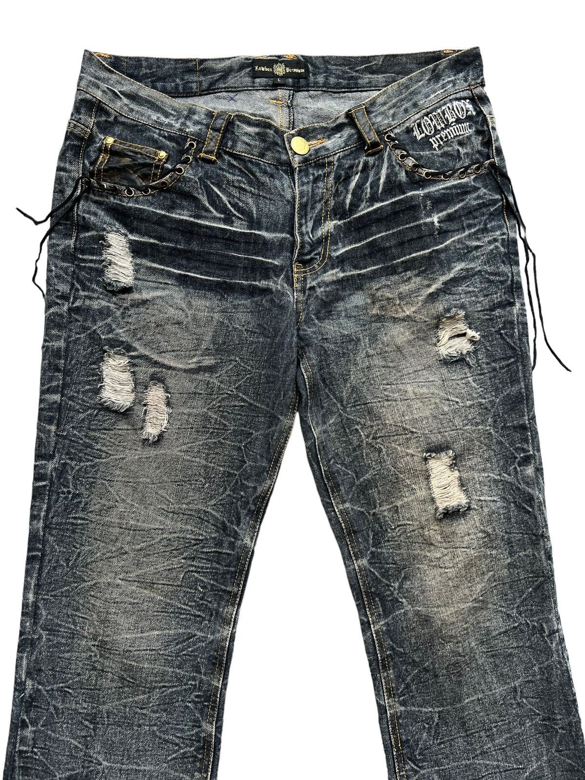 Lowbox Japan Distressed Bondage Flare Mudwash Jeans 34x33