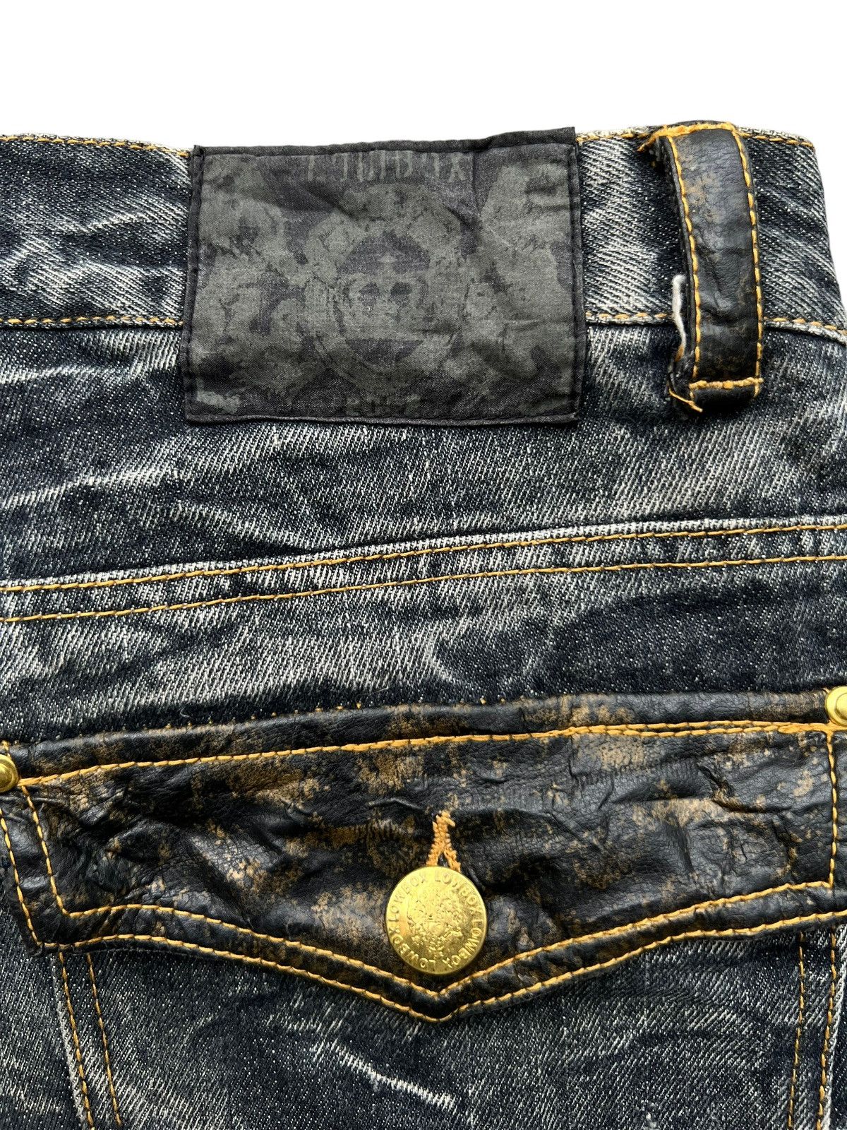 Lowbox Japan Distressed Bondage Flare Mudwash Jeans 34x33