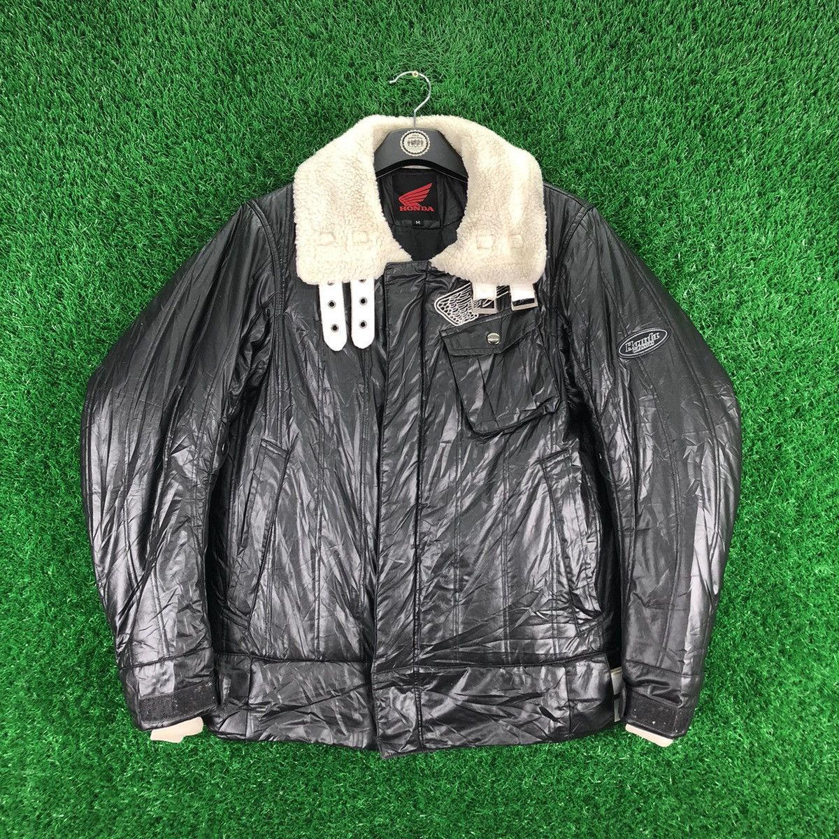 image of Vintage Honda Classic Racing Motocycle Nylon Jacket Big Logo in Black, Men's (Size Small)