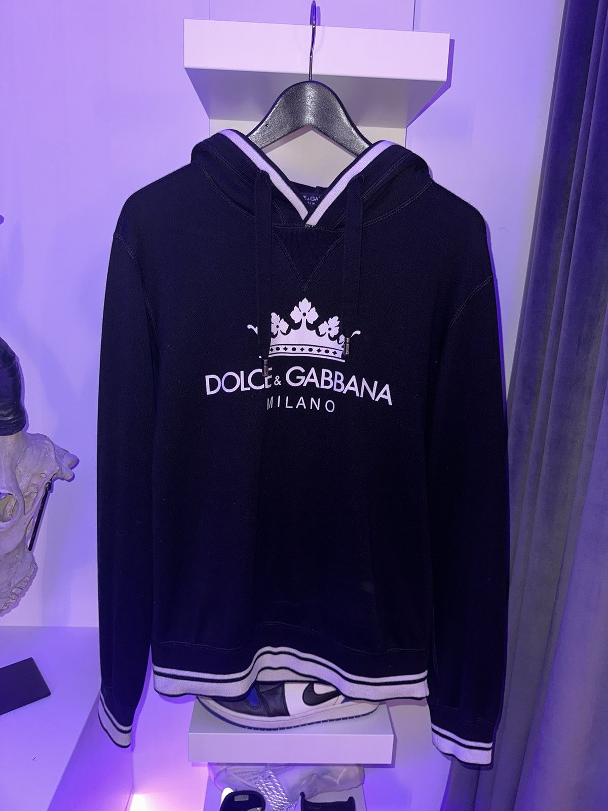 image of Dolce Gabbana Black Logo Print Cotton Hoodie, Men's (Size Small)