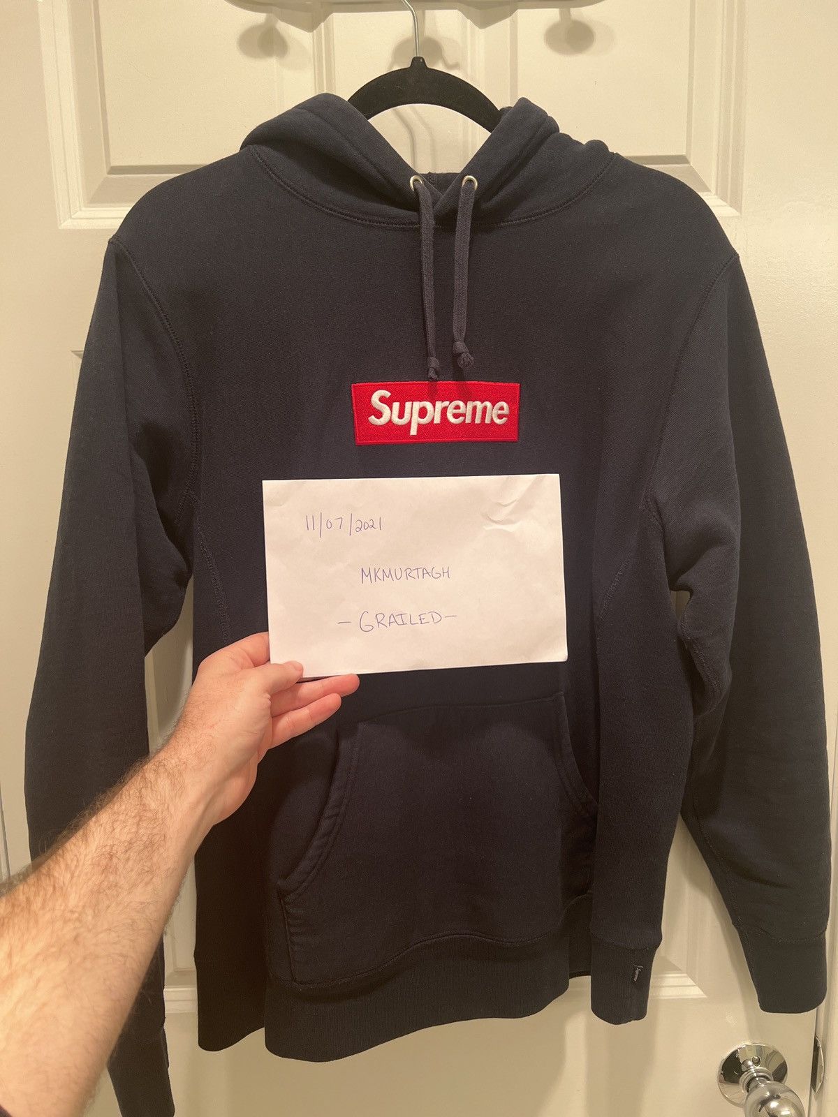 Supreme box logo hoodie Navy (Red On Navy) fw16 large