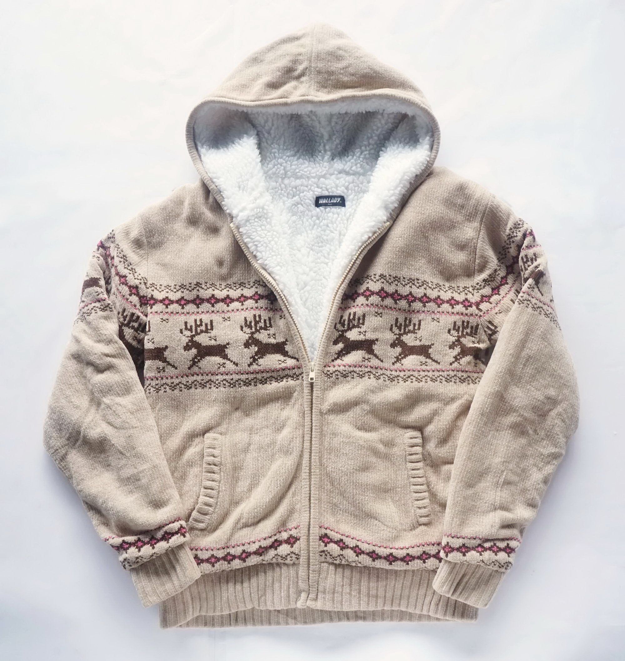 Japanese Brand WALLABY Sherpa Lined Zip Up Hooded Knit Sweater Size US M / EU 48-50 / 2 - 1 Thumbnail