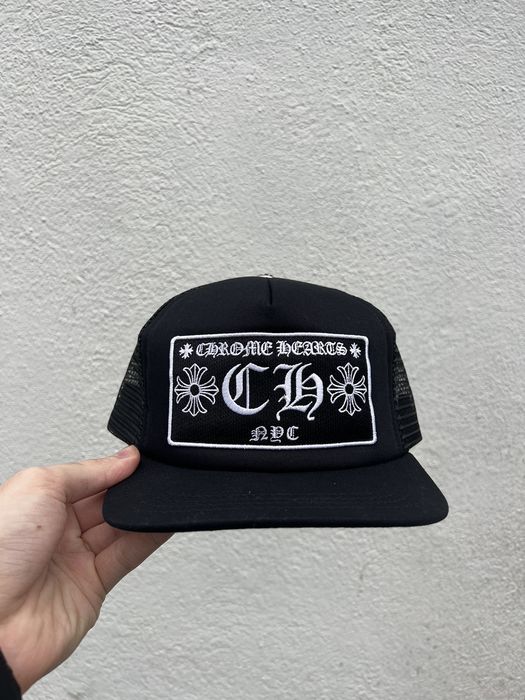 chrome-hearts-chrome-hearts-nyc-black-trucker-snapback-hat-grailed
