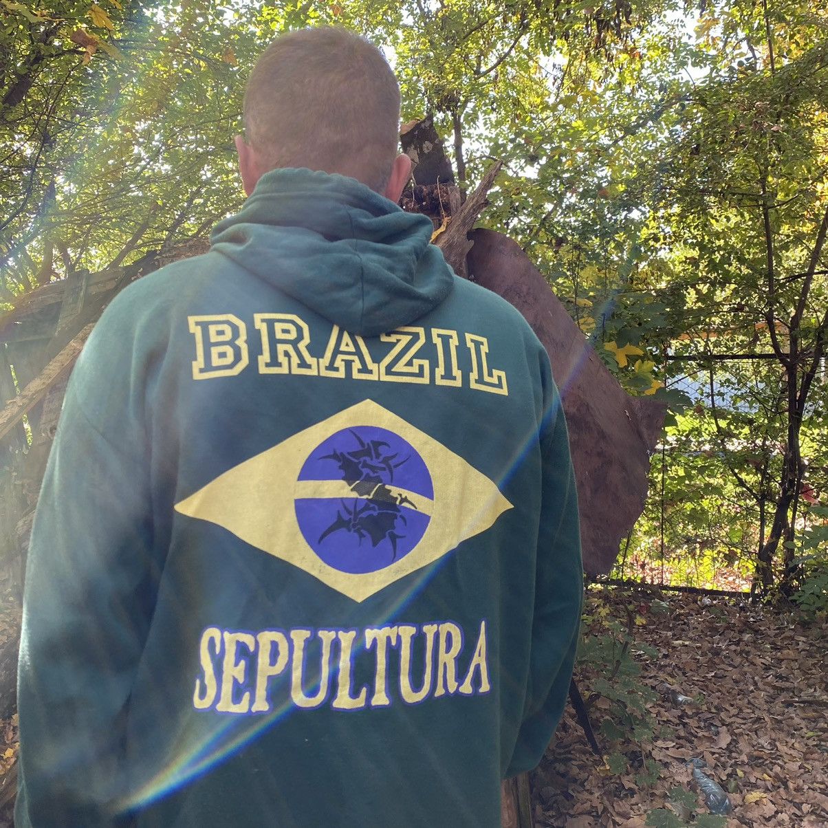 image of Band Tees x Rock Band Vintage Pock Sepultura Brazil Hoodie Band in Green, Men's (Size XL)