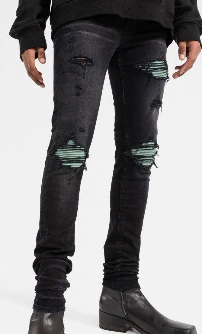 MX1 Aged Black Green Suede Amiri jeans mx 1