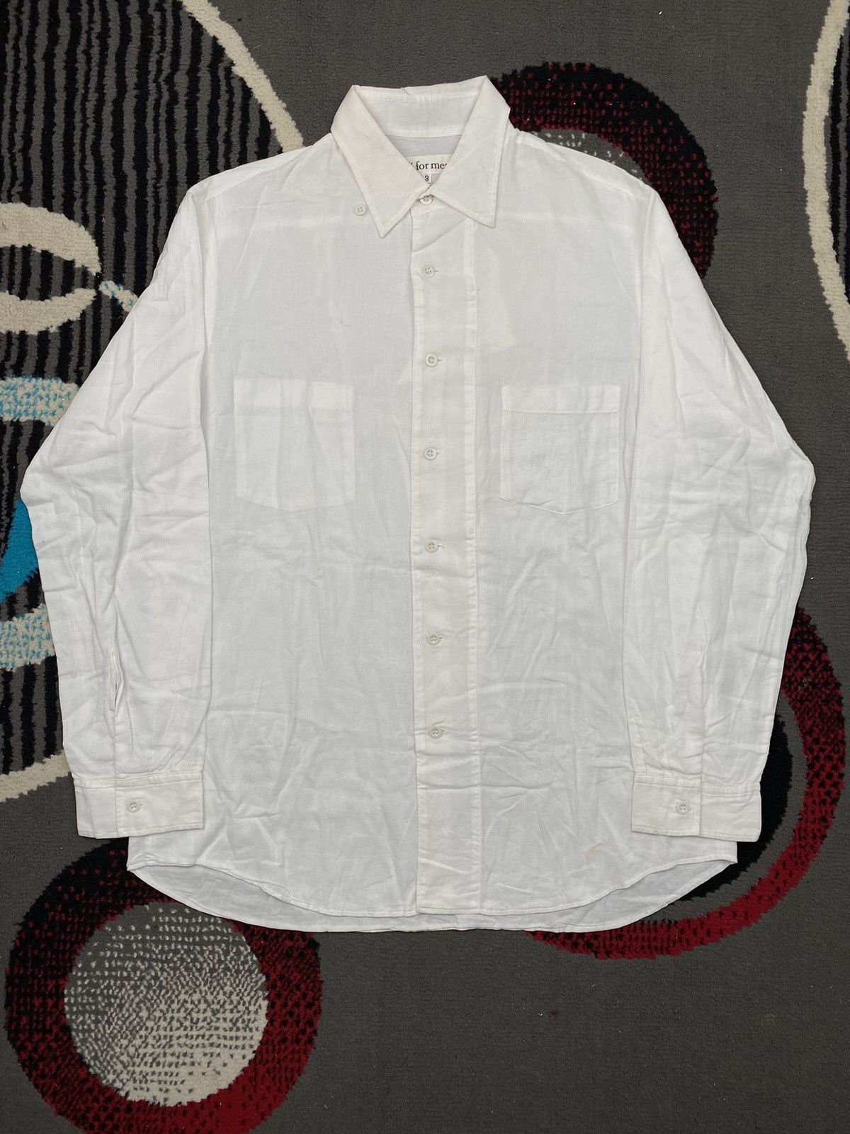 image of Yohji Yamamoto Linen Open Collar Shirt in White, Men's (Size Large)