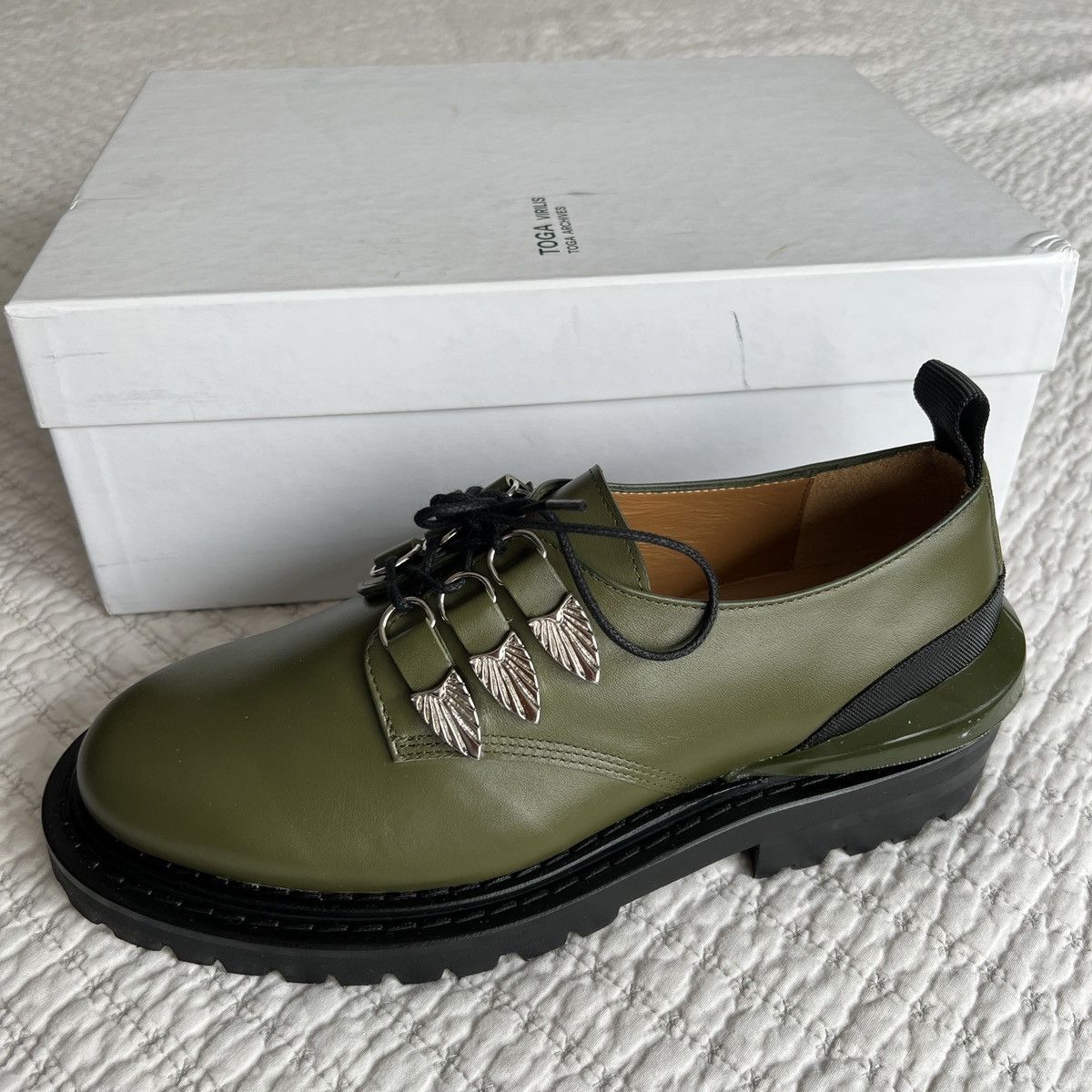 Toga Toga Virilis Green Leather Oxfords Size US 6 / EU 39 - 2 Thumbnail
