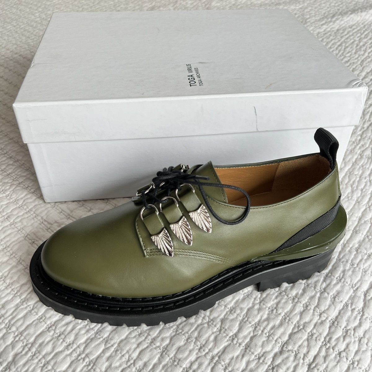 Toga Toga Virilis Green Leather Oxfords Size US 6 / EU 39 - 1 Thumbnail