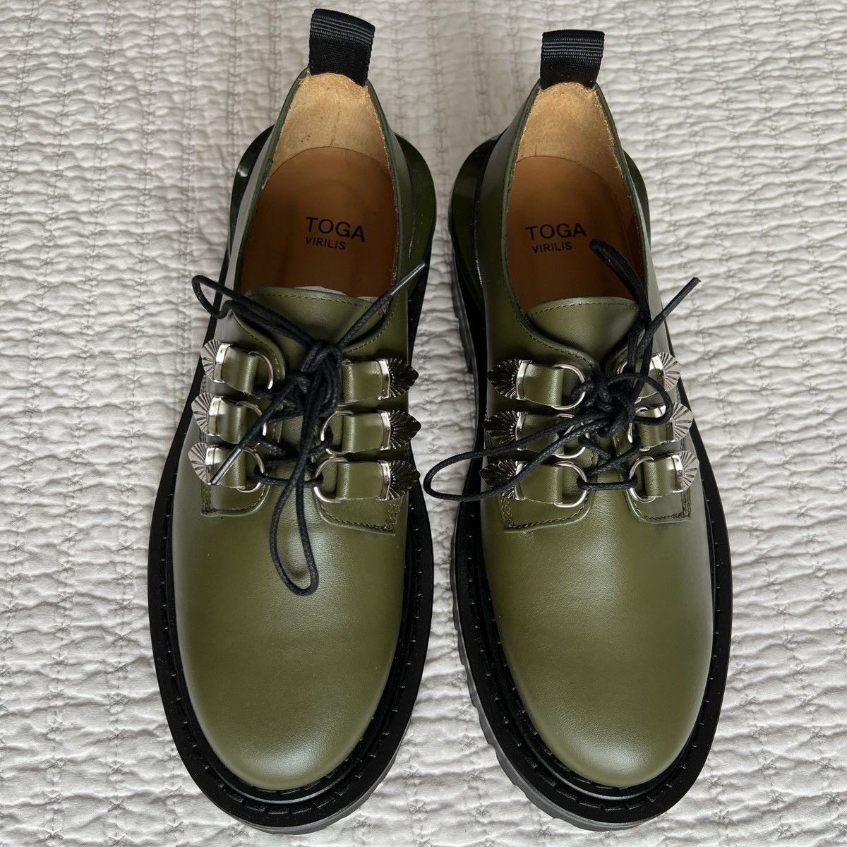 Toga Toga Virilis Green Leather Oxfords Size US 6 / EU 39 - 3 Thumbnail