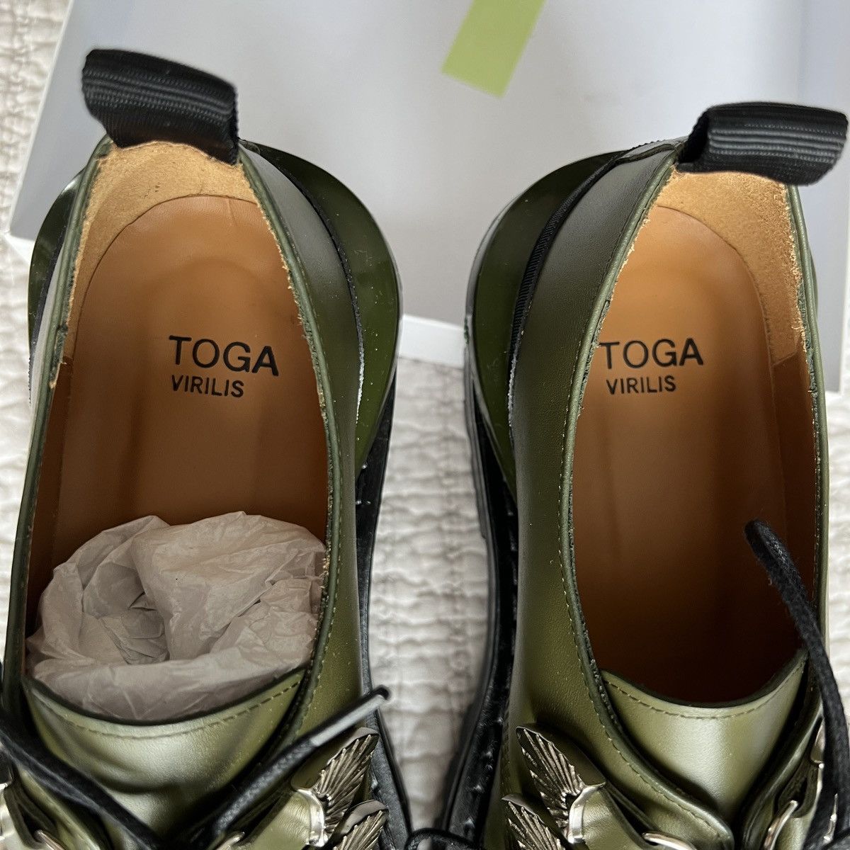 Toga Toga Virilis Green Leather Oxfords Size US 6 / EU 39 - 4 Thumbnail