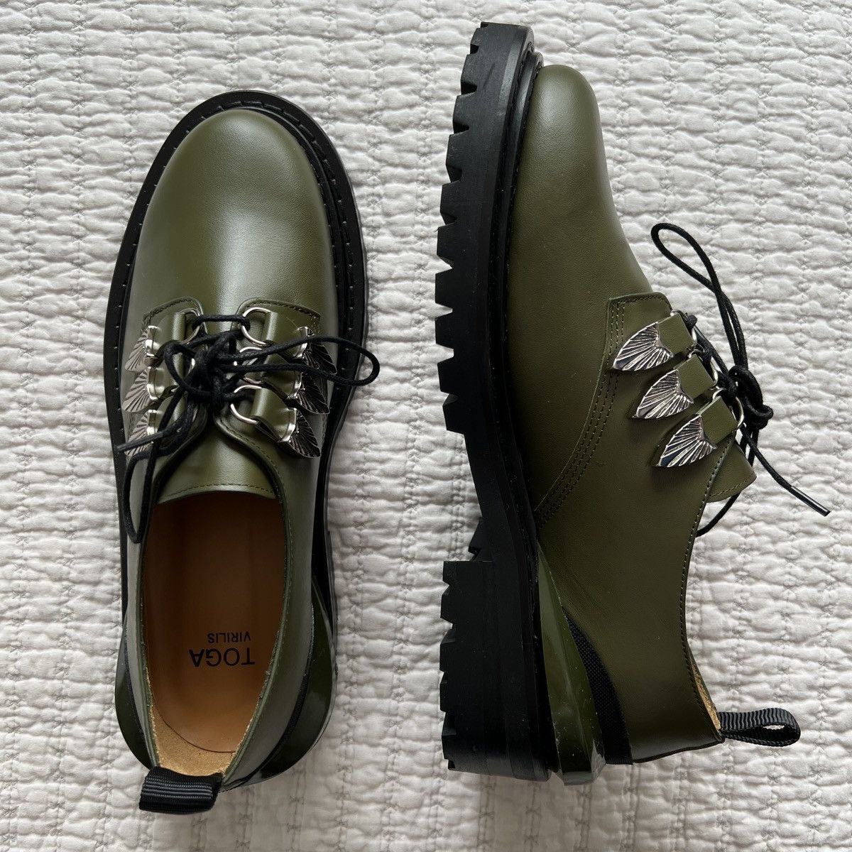 Toga Virilis Green Leather Oxfords