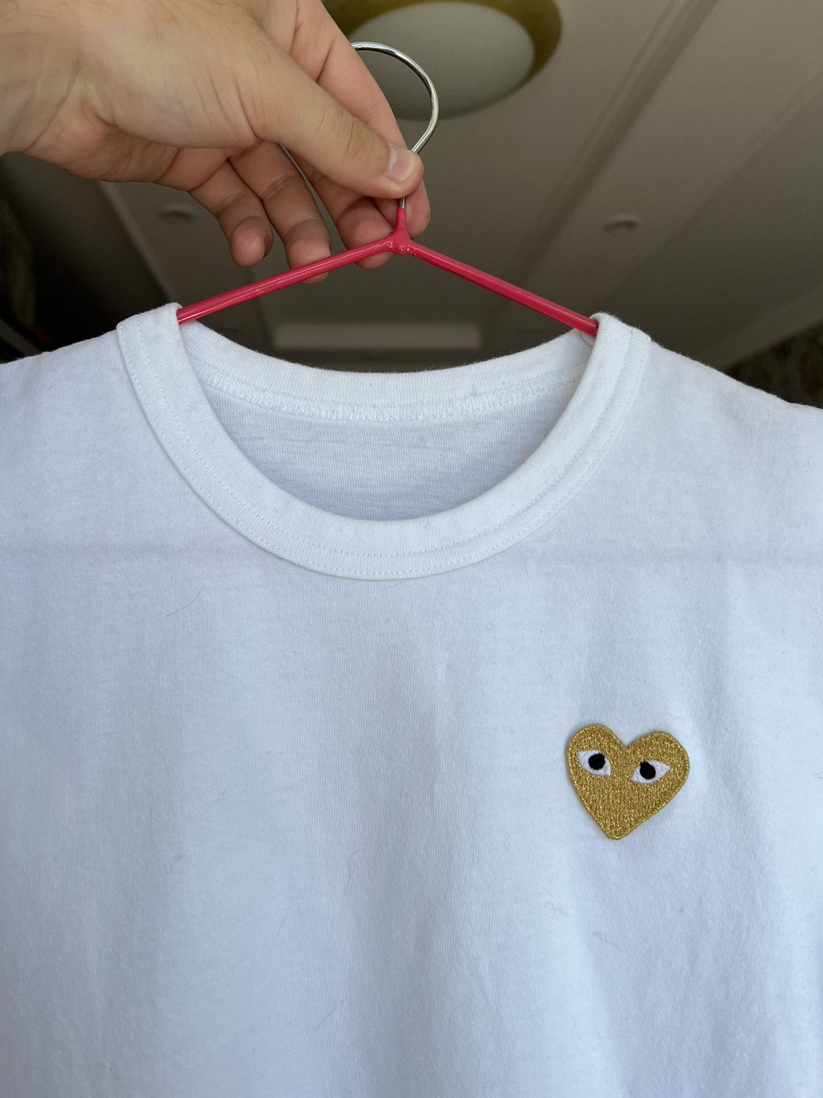 Comme des Garcons × Comme des Garcons PLAY × Japanese Brand Comme des Garçons PLAY Womens Gold Heart Logo Tee Size S / US 4 / IT 40 - 4 Thumbnail