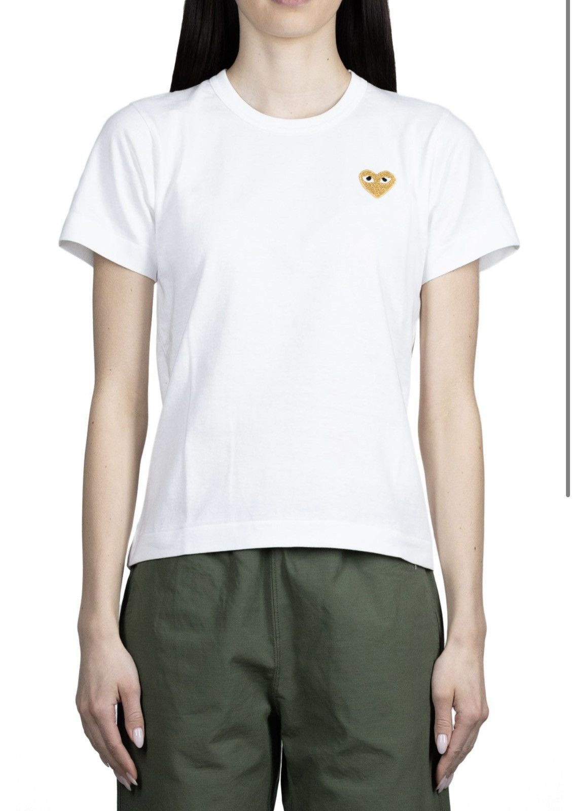 Comme des Garcons × Comme des Garcons PLAY × Japanese Brand Comme des Garçons PLAY Womens Gold Heart Logo Tee Size S / US 4 / IT 40 - 3 Thumbnail